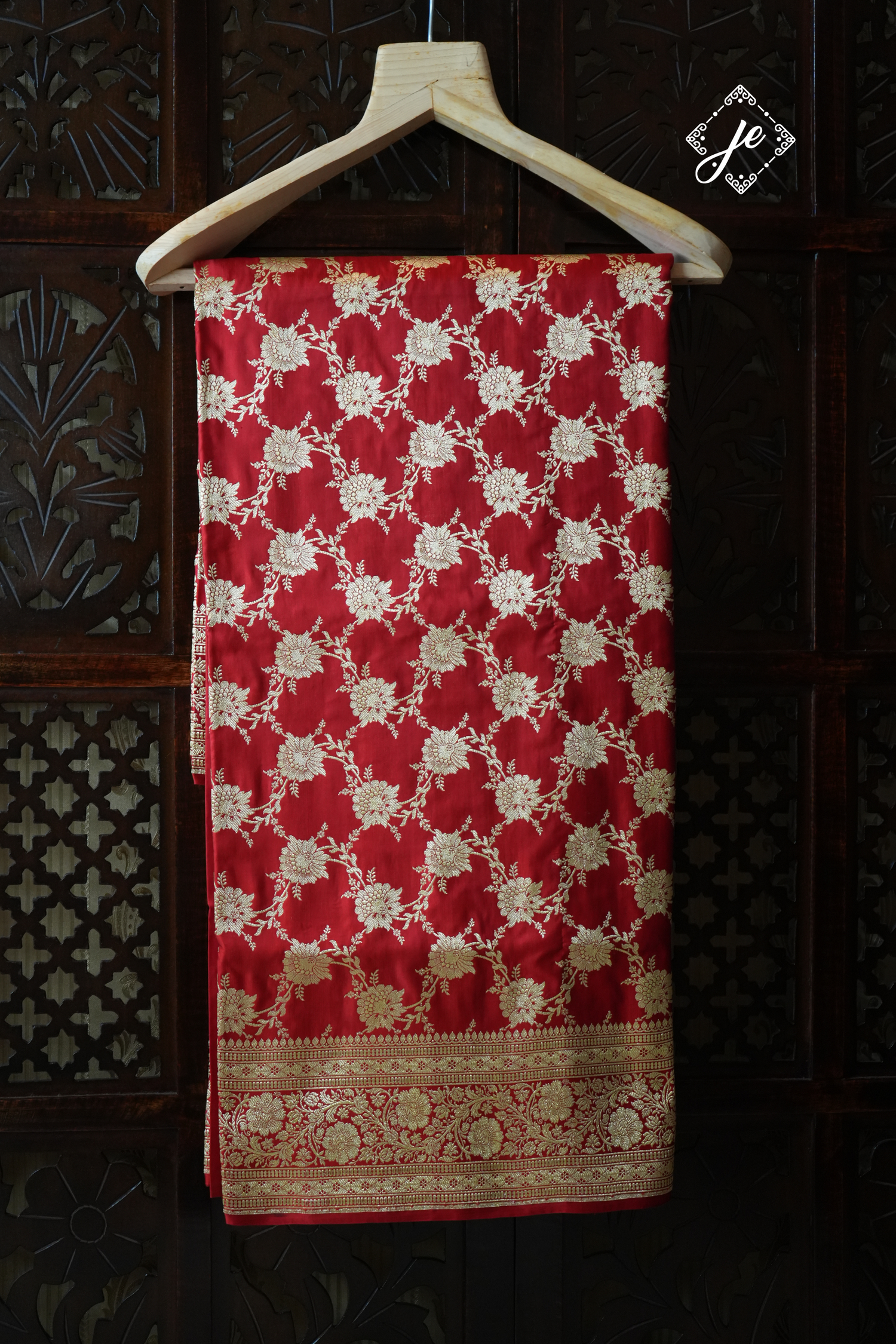 Red Pure Silk Jaal Handloom Banarasi Saree