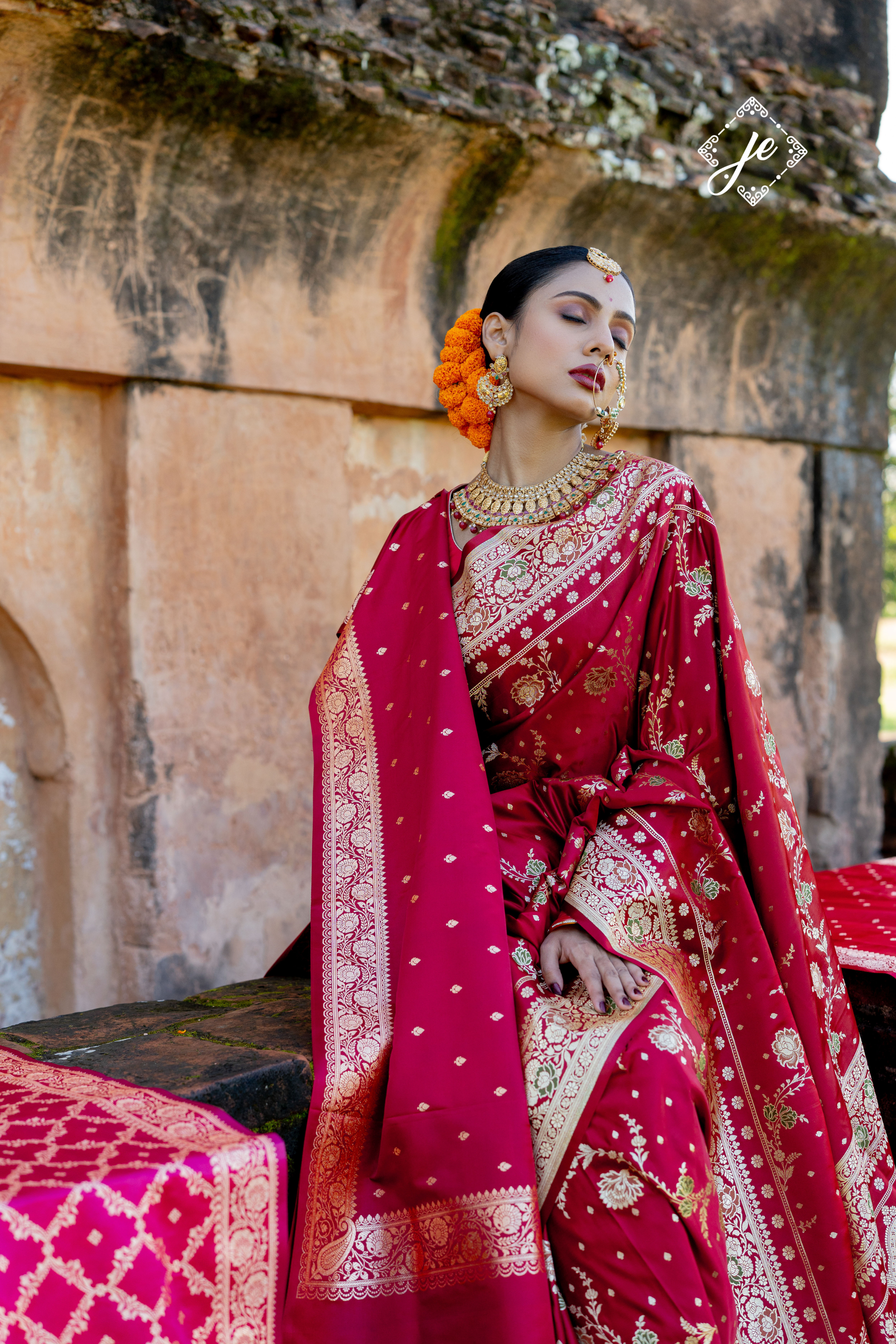 Maroon Satin Silk Leheriya Meenakari Banarasi Saree