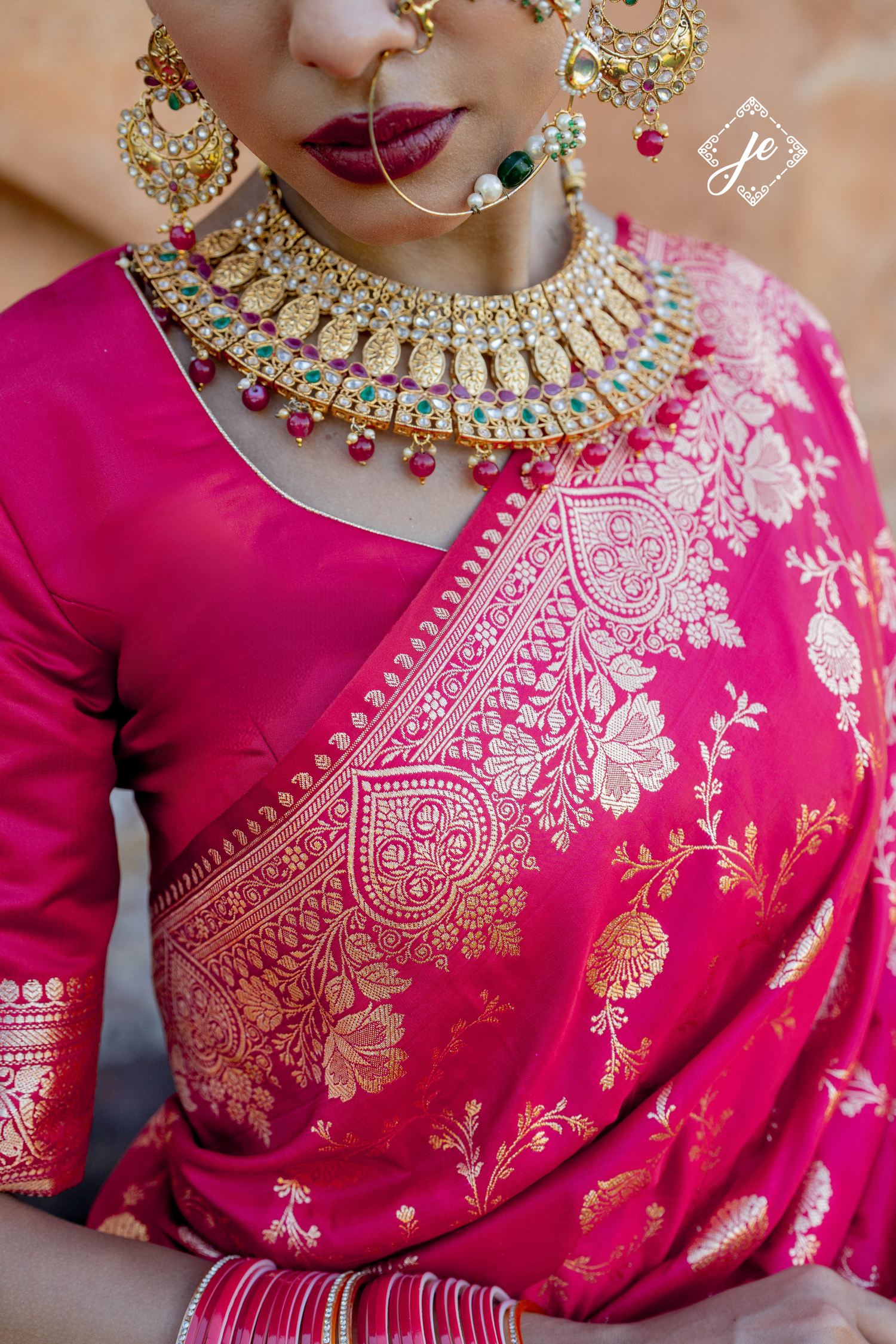 Pink Satin Silk Jaal Banarasi Saree