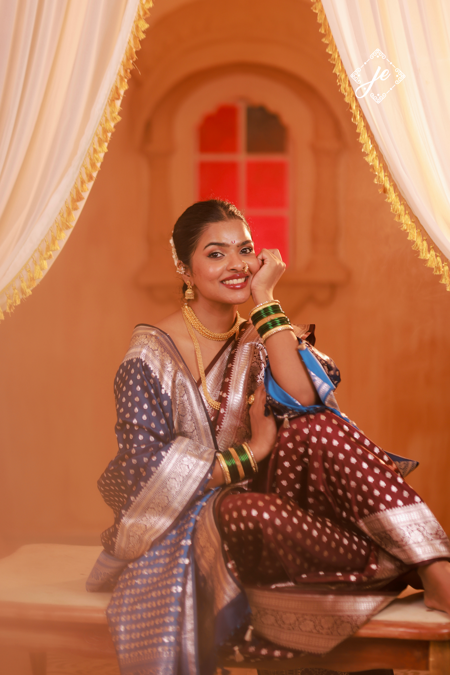 Garnet Satin Silk Buti Banarasi Saree