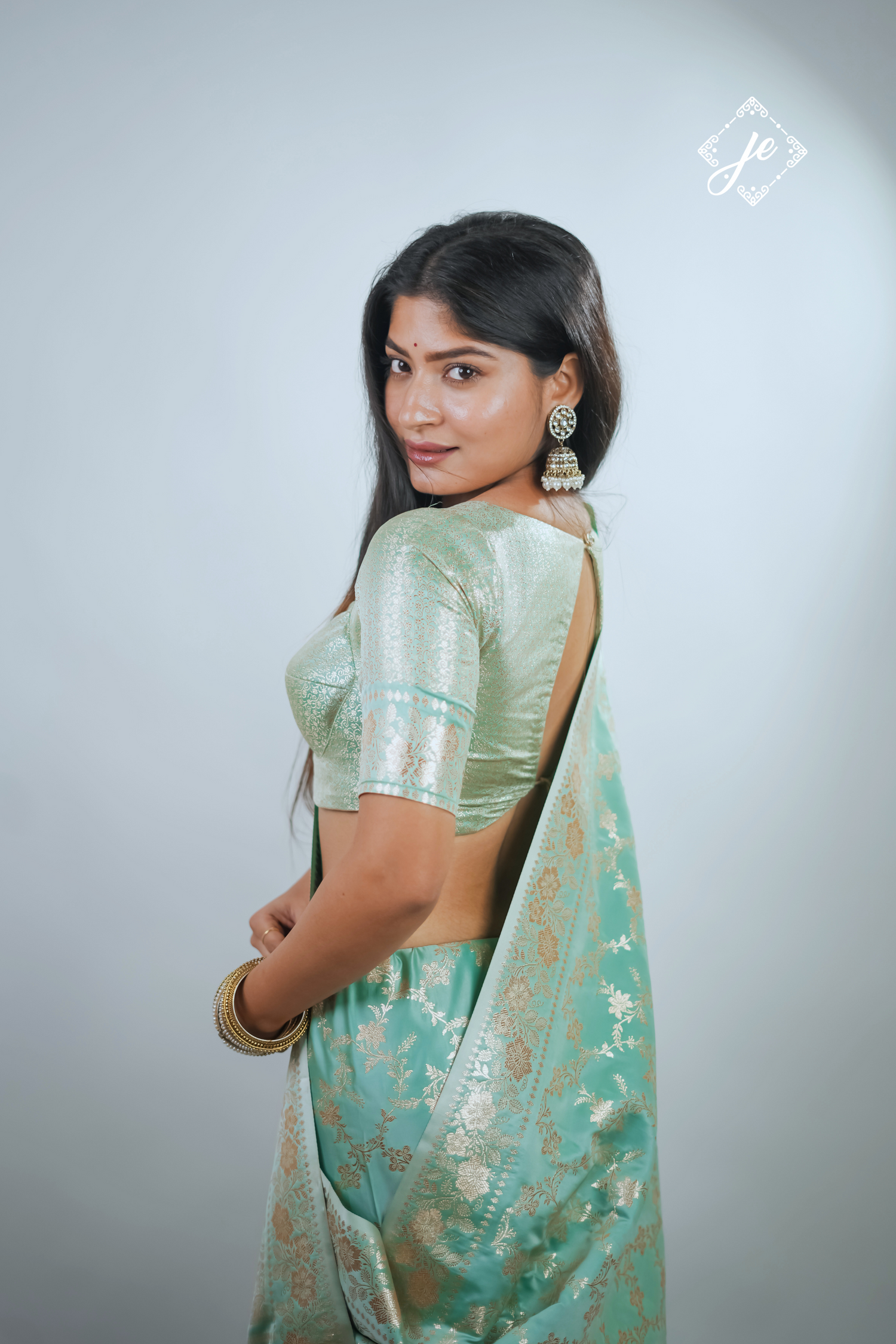 Light Blue Satin Silk Jaal Banarasi Saree