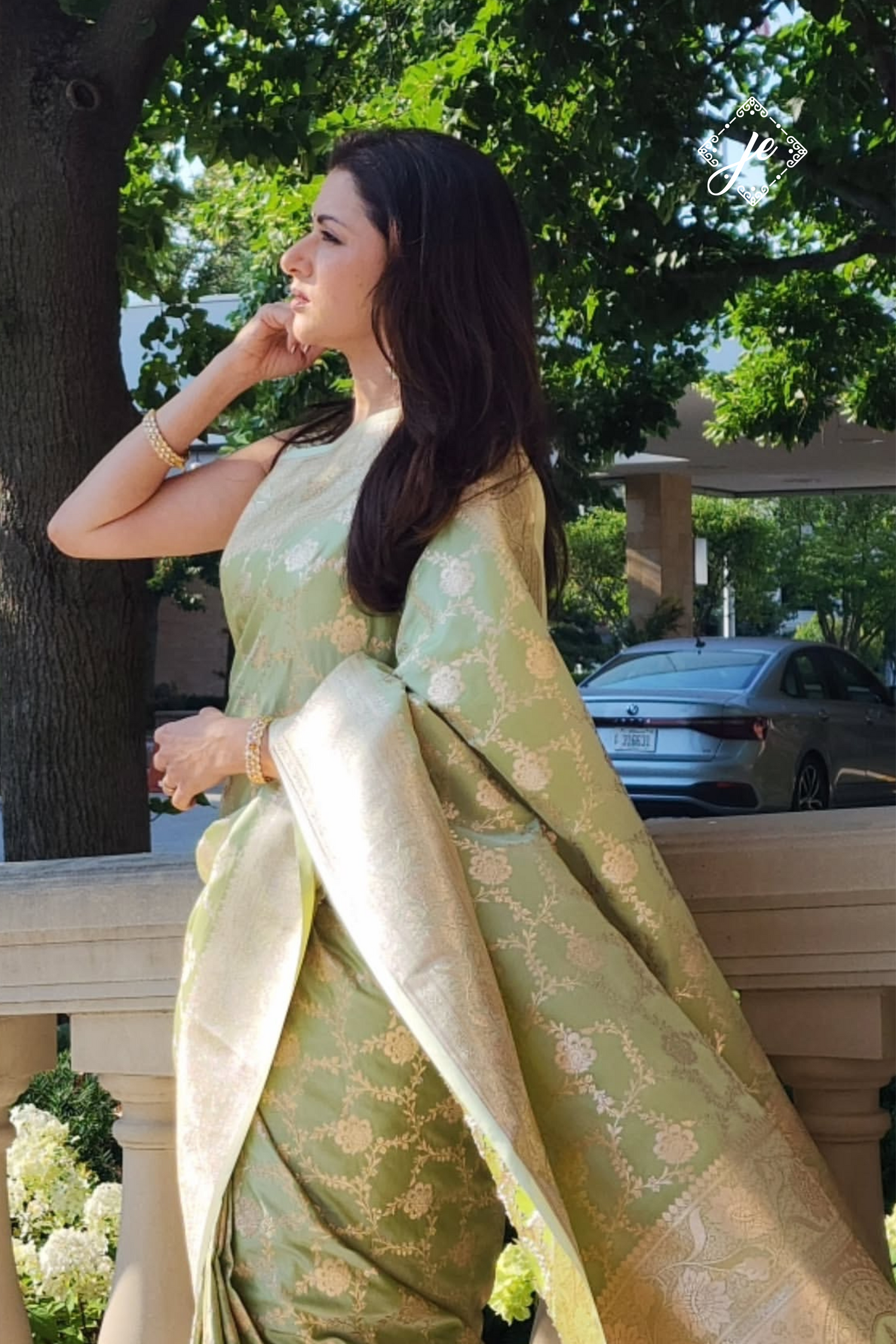 Pista Green Satin Silk Jaal Banarasi Saree