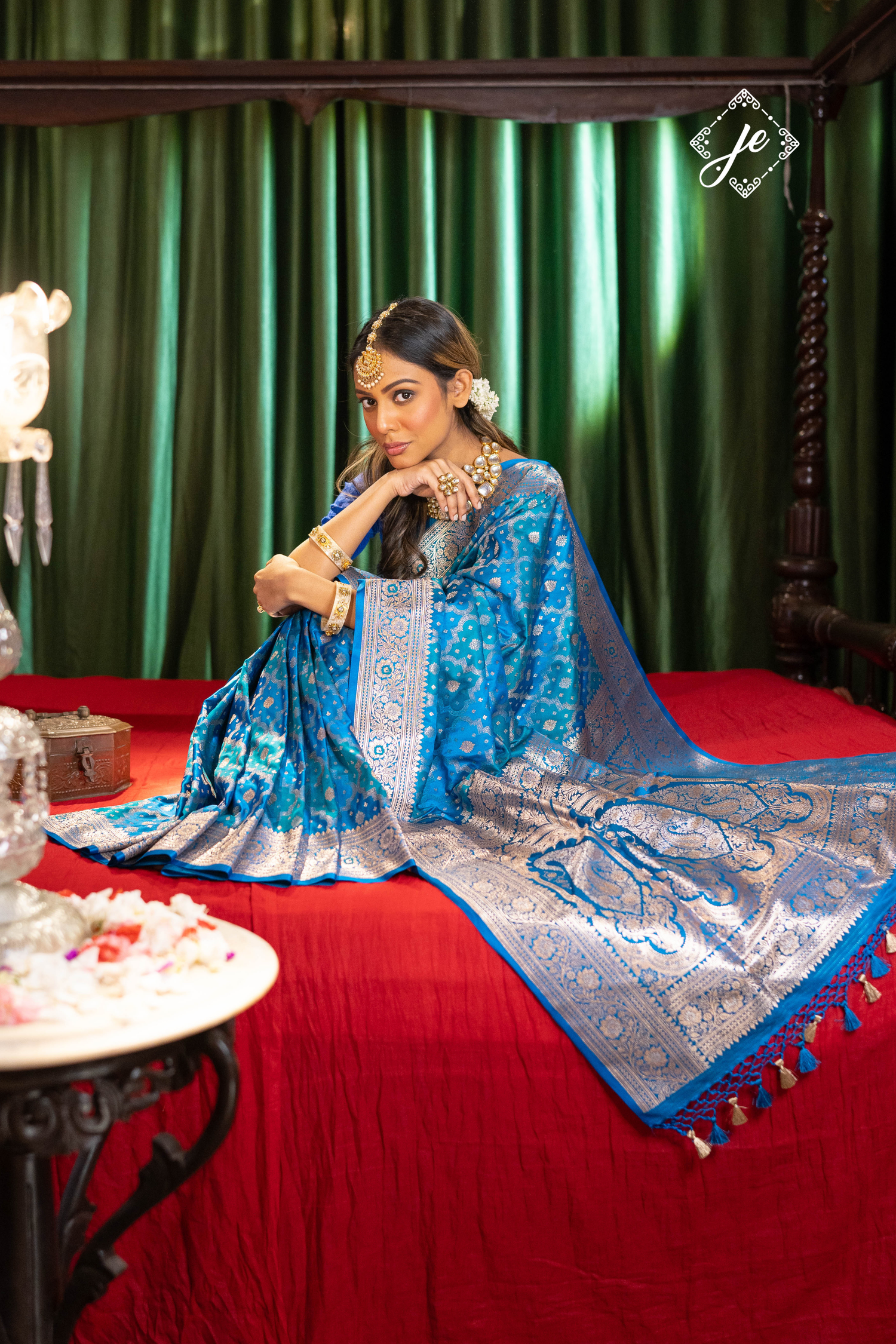 Blue Rangkaat Satin Silk Jaal Banarasi Saree