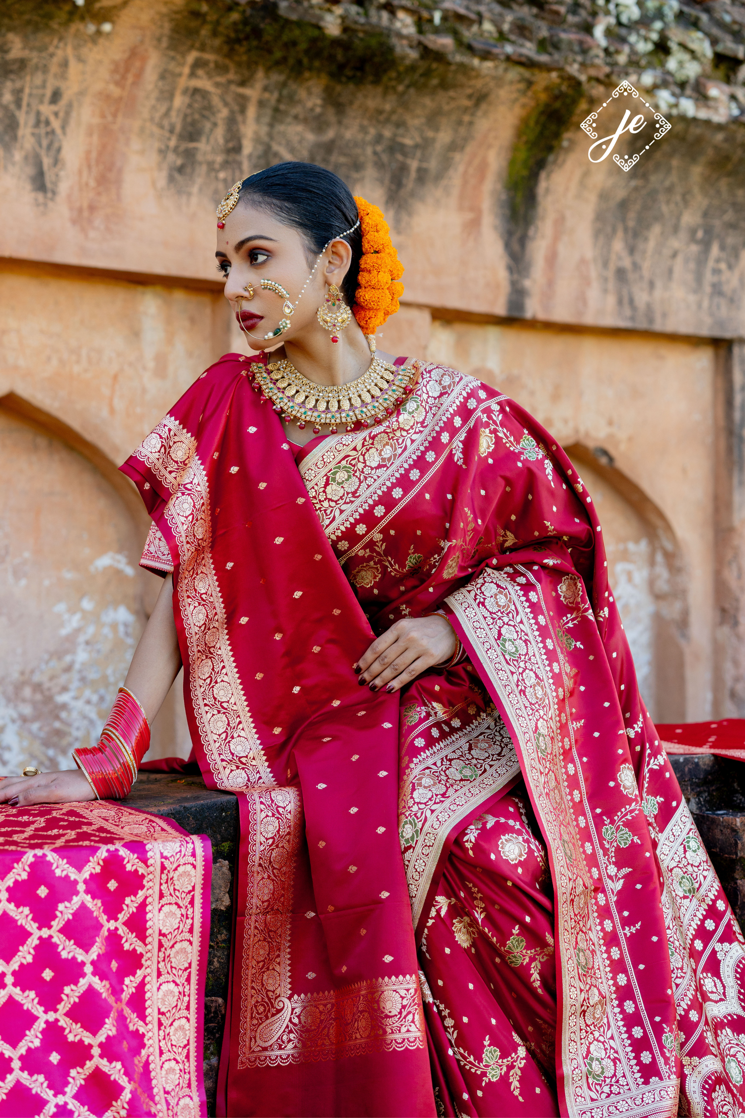 Maroon Satin Silk Leheriya Meenakari Banarasi Saree