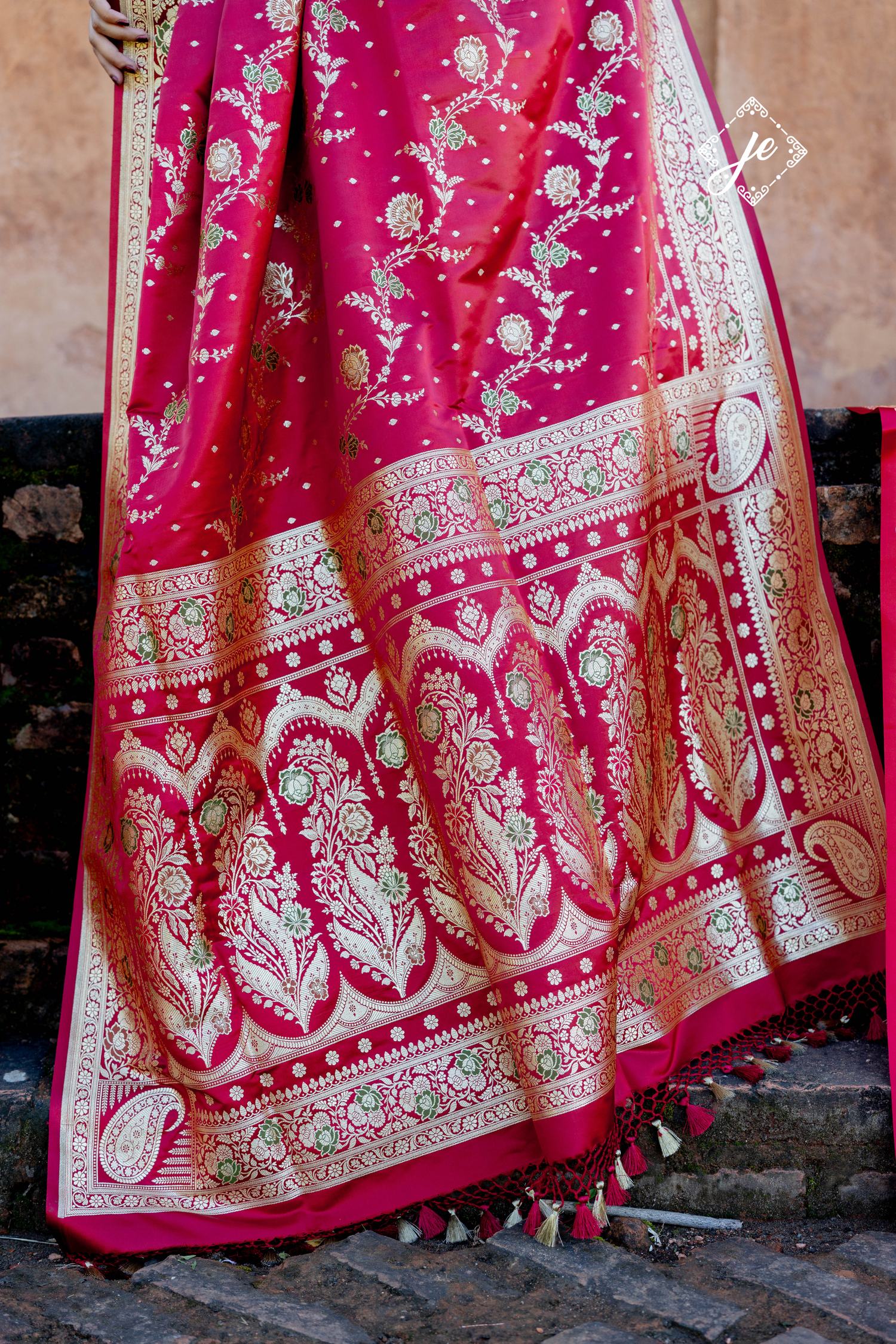 Maroon Satin Silk Leheriya Meenakari Banarasi Saree