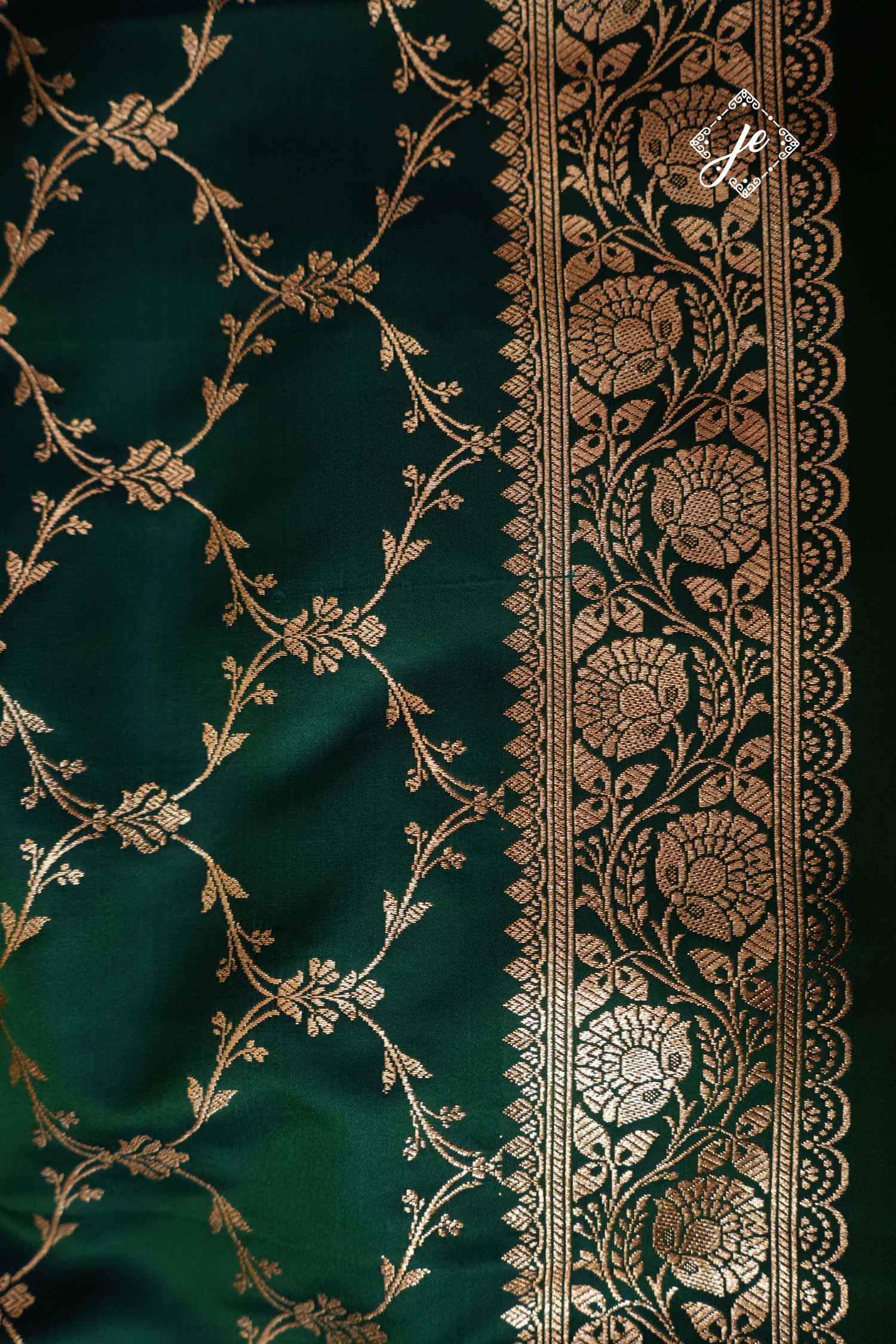 Bottle Green Satin Silk Banarasi Dupatta