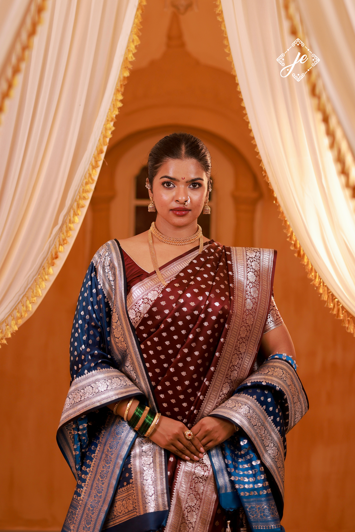 Garnet Satin Silk Buti Banarasi Saree