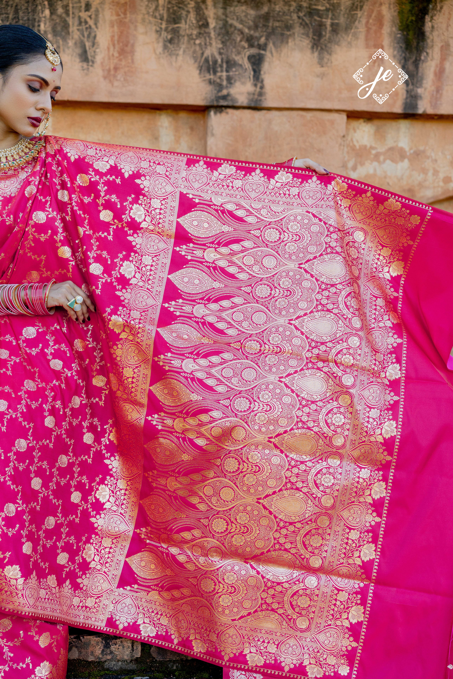 Pink Satin Silk Jaal Banarasi Saree