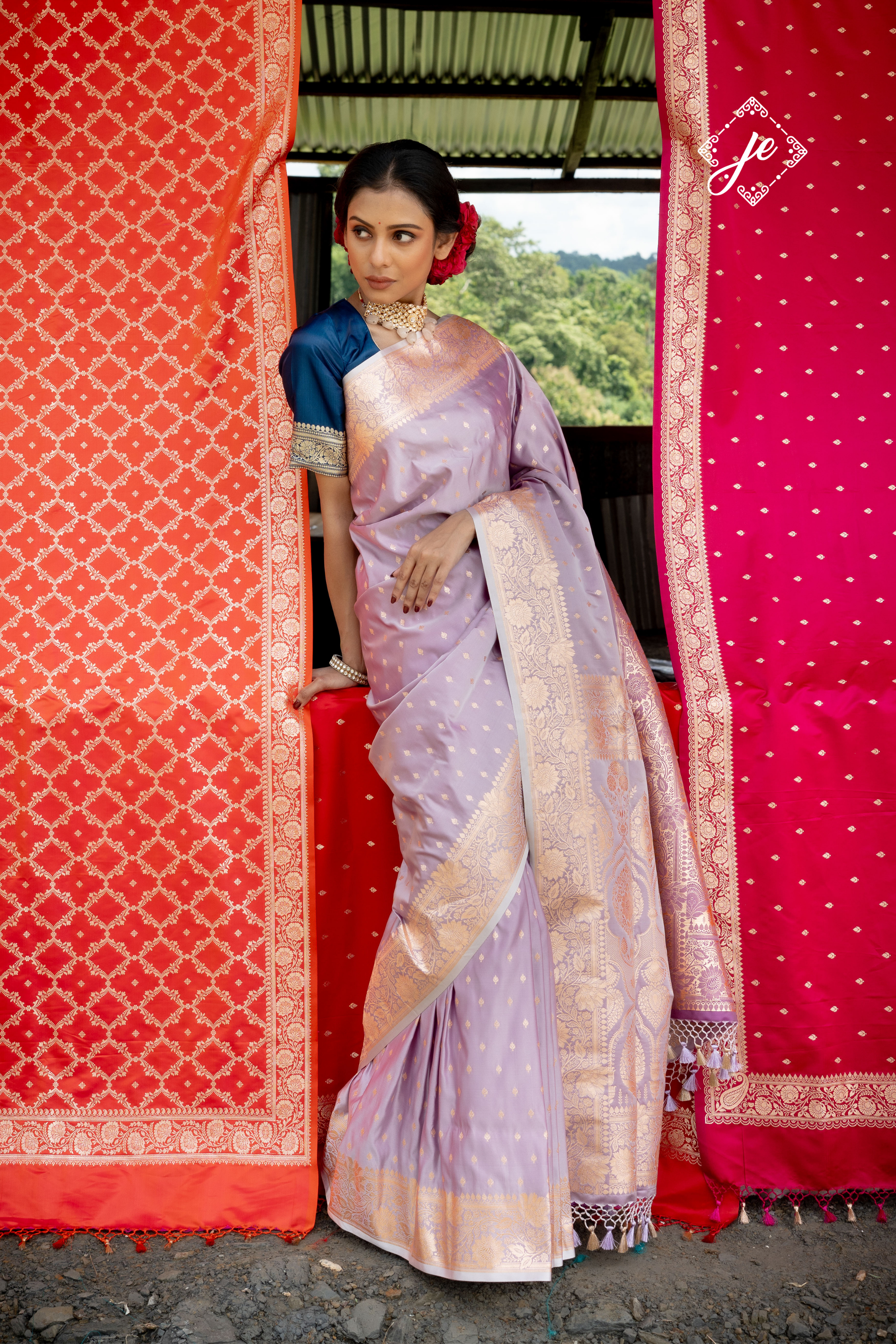 Lilac Satin Silk Buti Banarasi Saree
