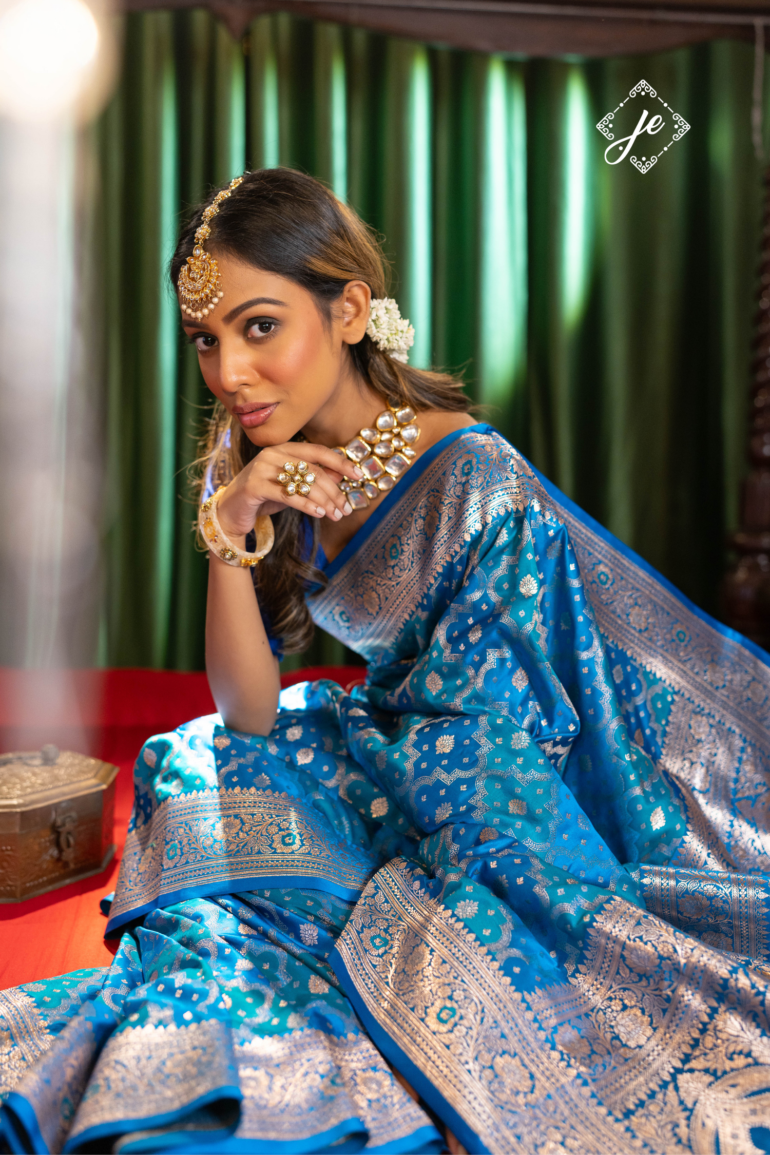 Blue Rangkaat Satin Silk Jaal Banarasi Saree