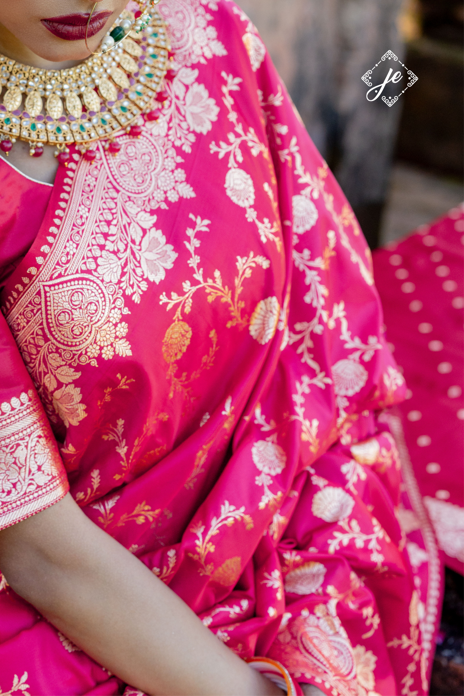 Pink Satin Silk Jaal Banarasi Saree
