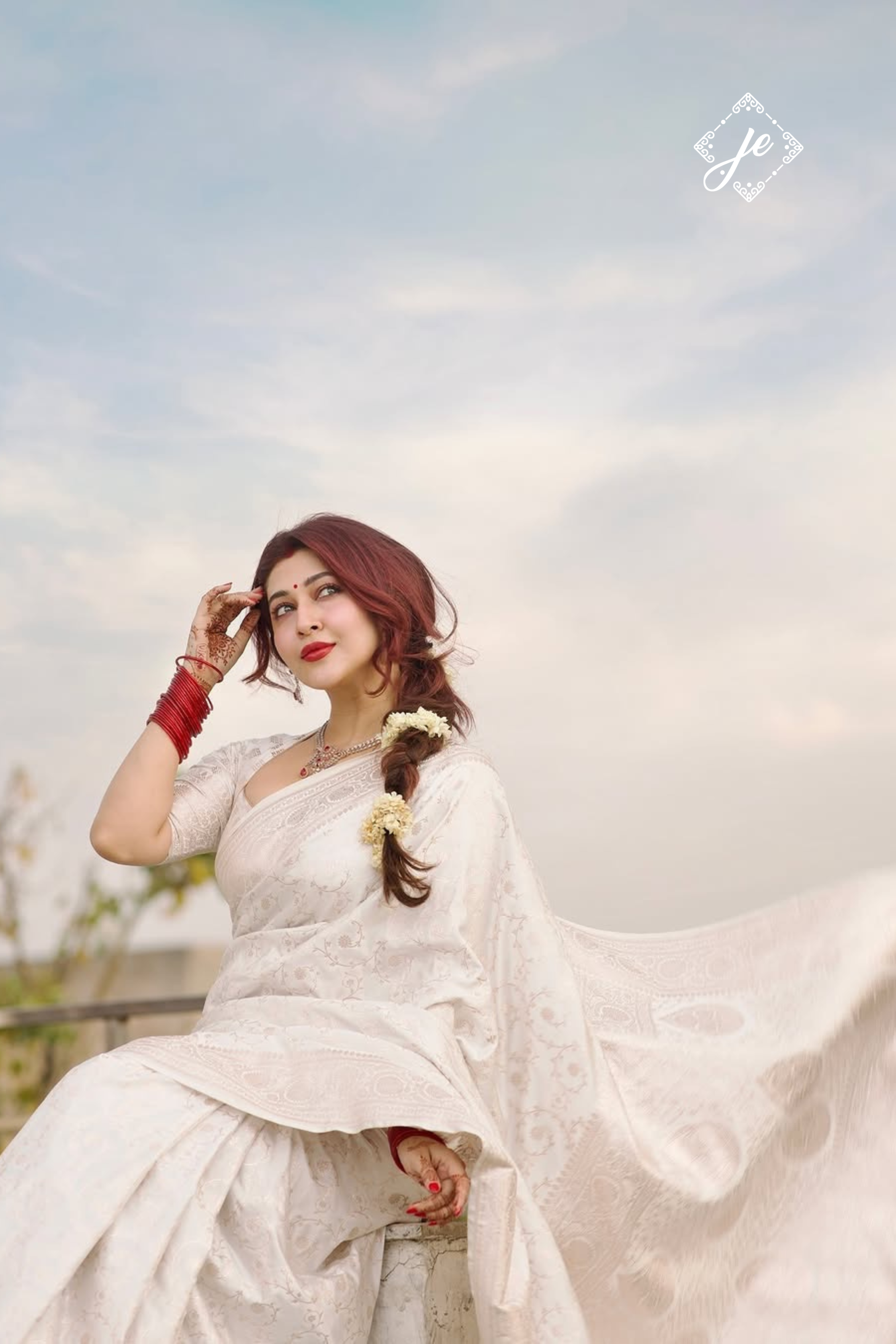 White Satin Silk Jaal Banarasi Saree