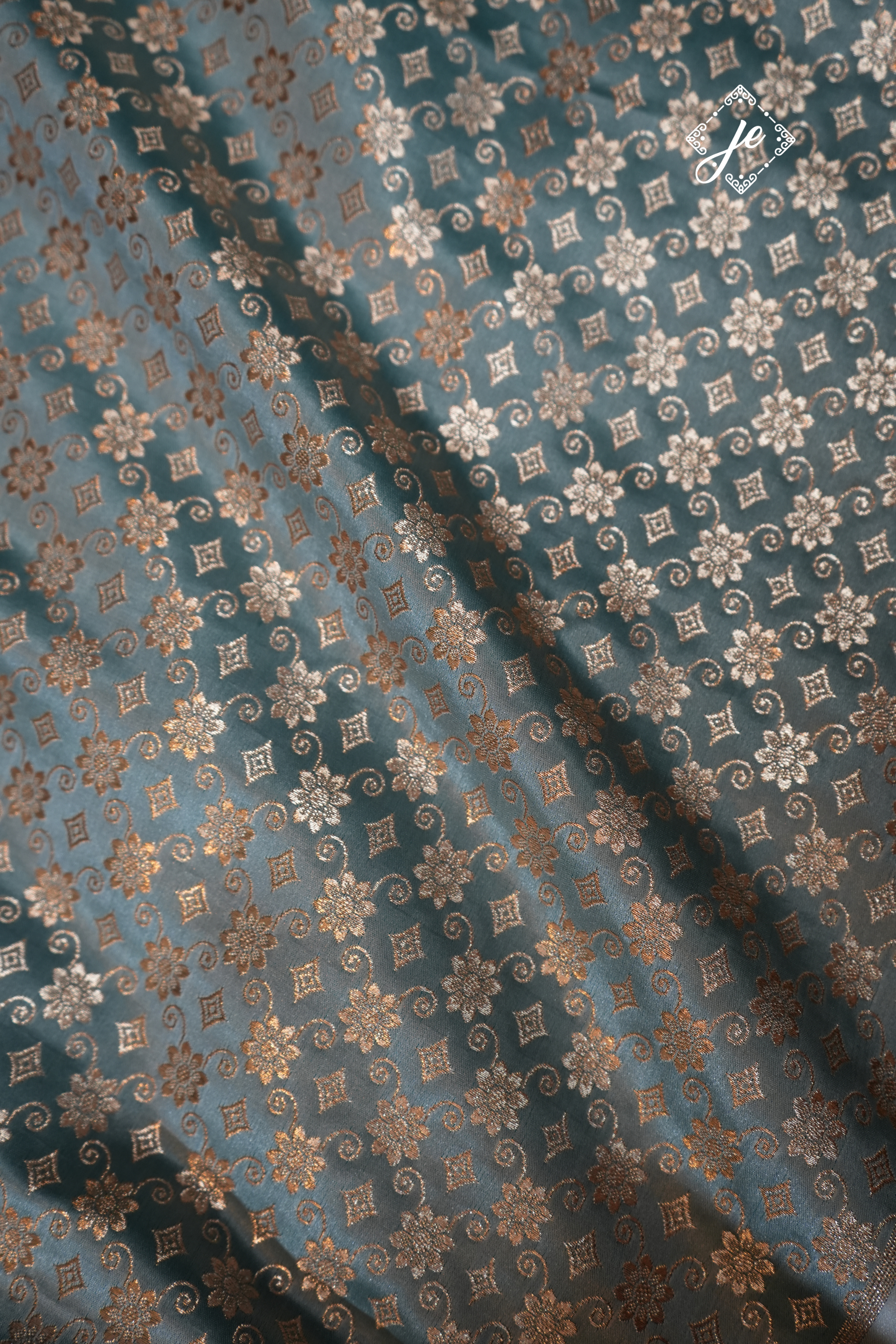 Ice Blue Satin Silk Brocade Blouse Fabric