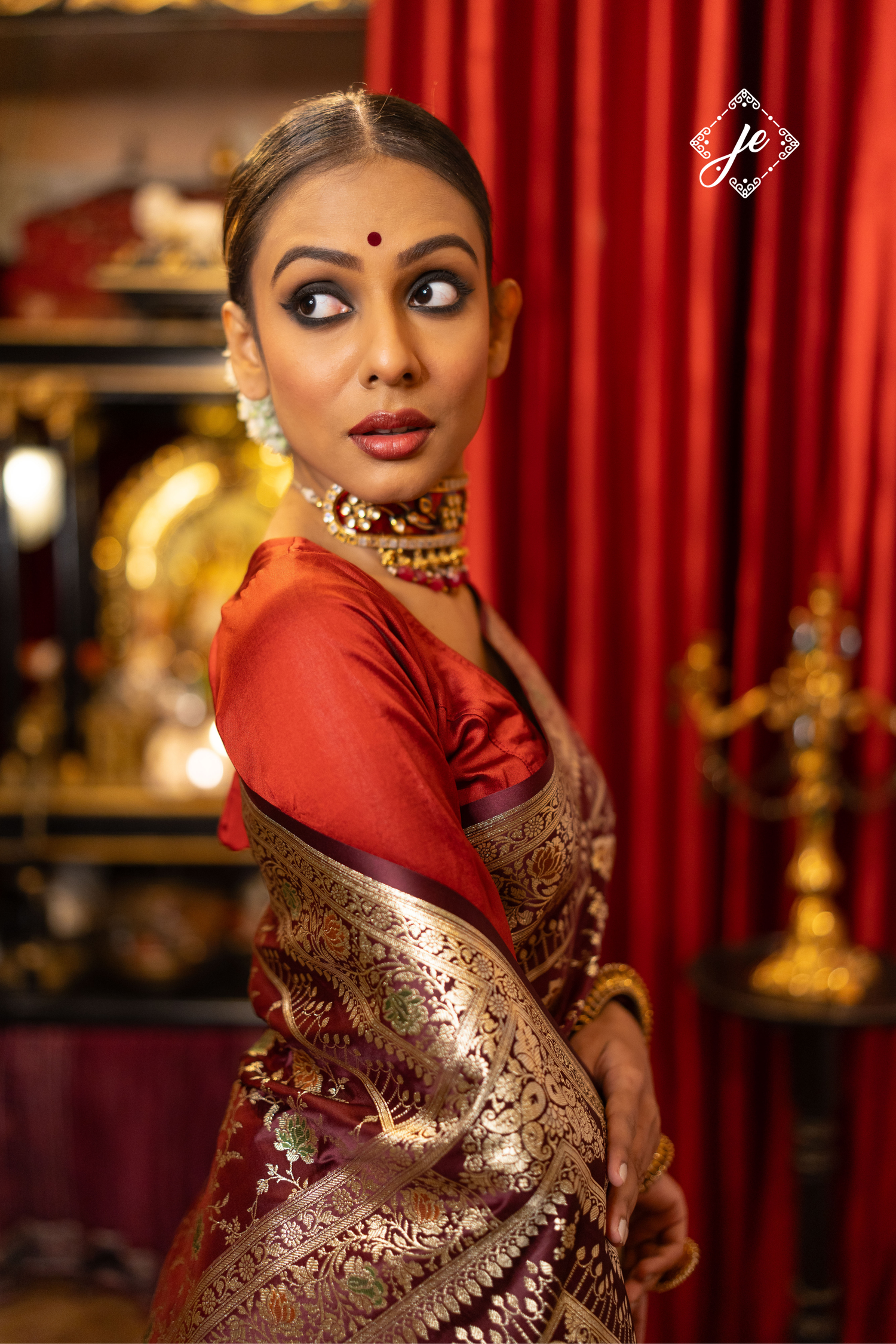 Deep Maroon Satin Silk Jaal Banarasi Saree