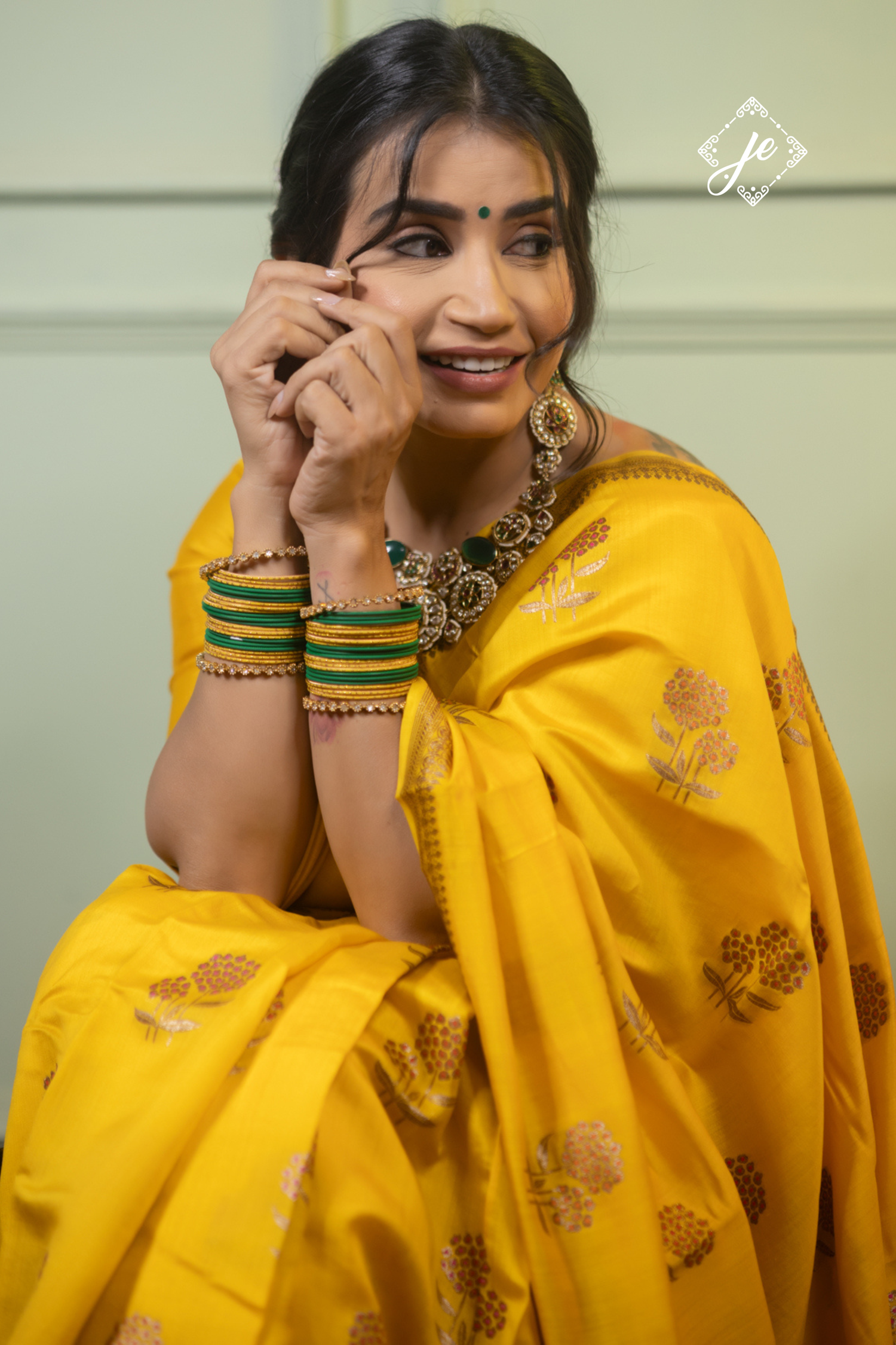 Yellow Pure Chiniya Silk Floral Meenakari Banarasi Saree