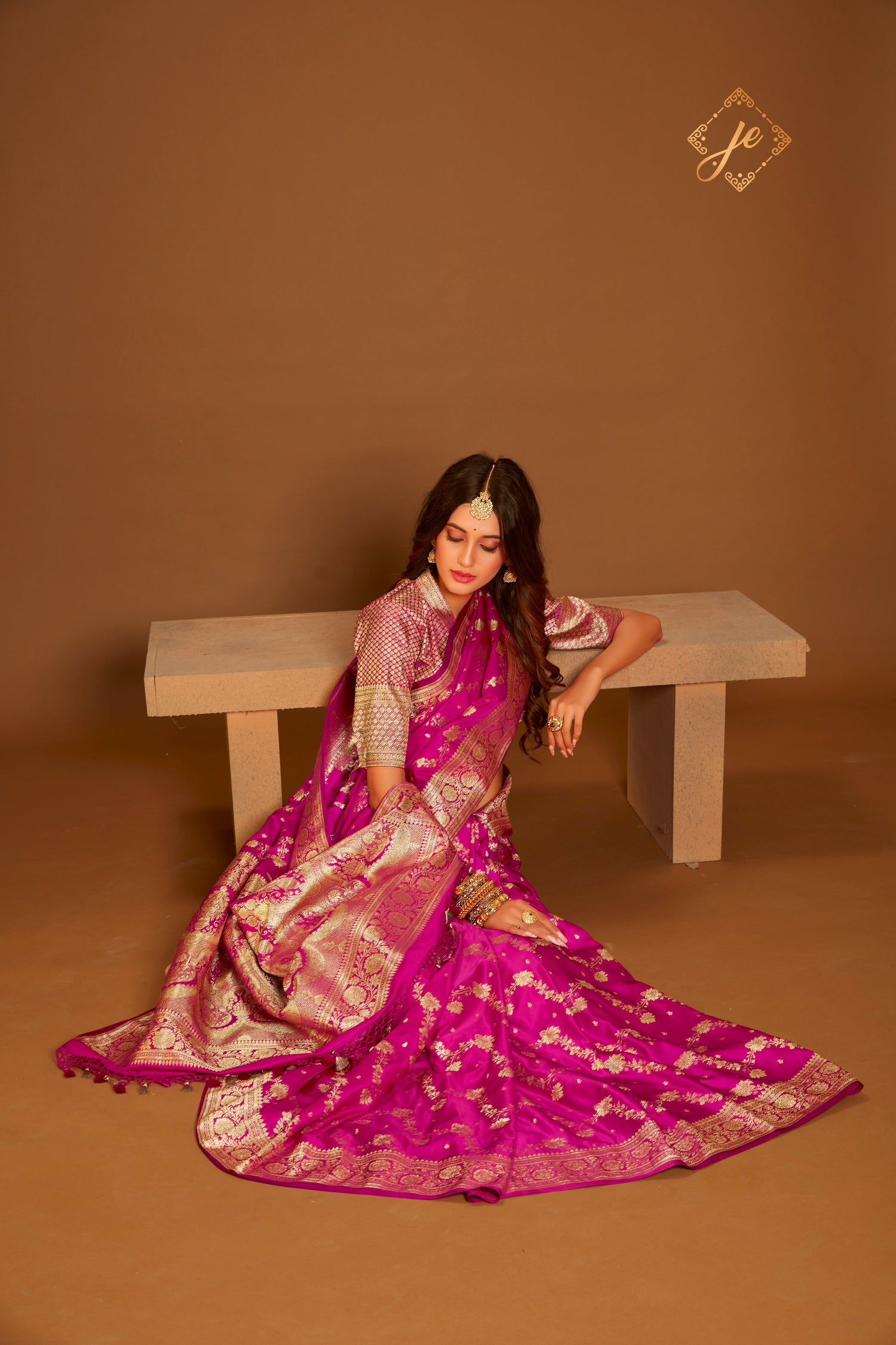 Rani Pink Satin Silk Leheriya Banarasi Saree