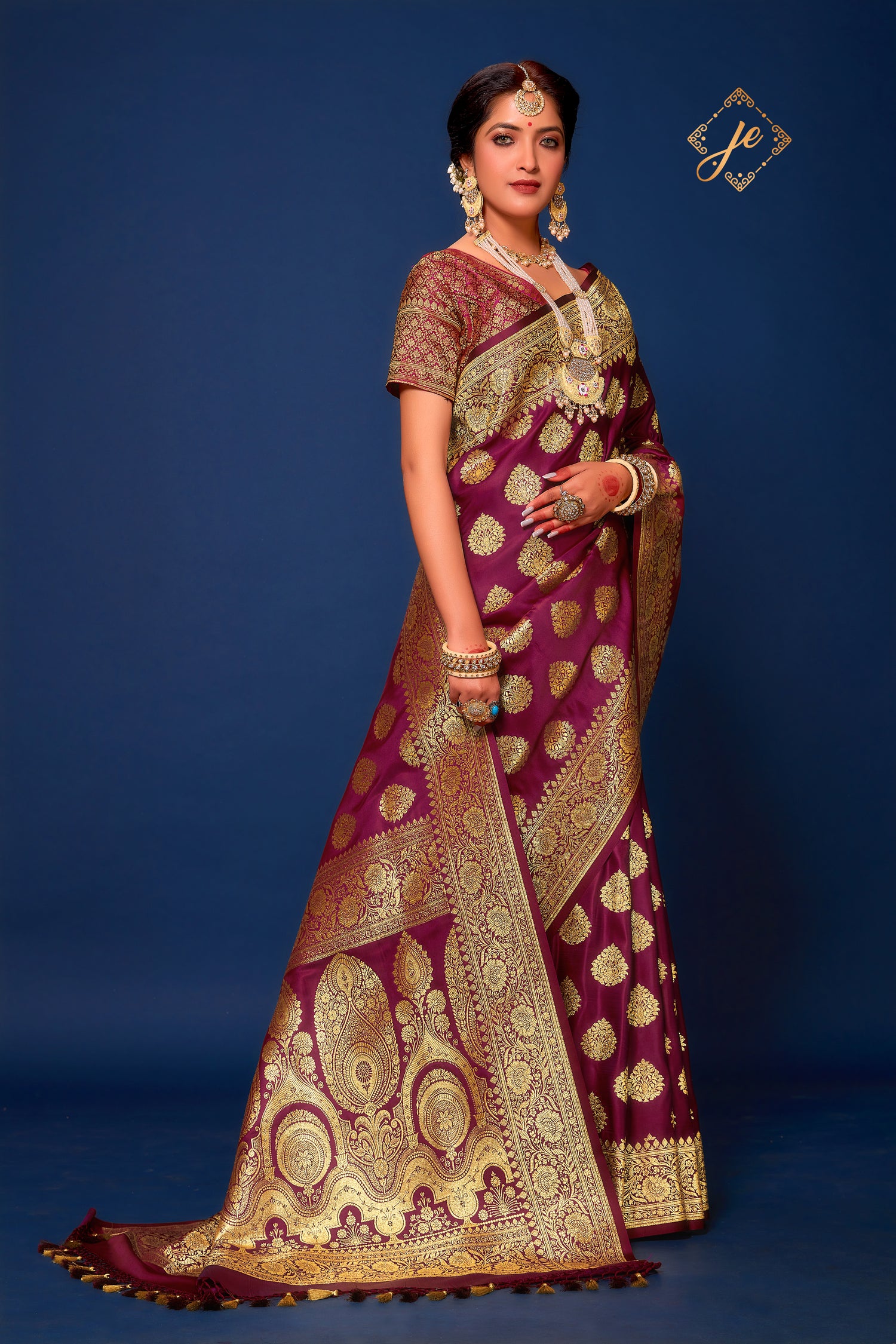 Wine Satin Silk Banarasi Saree