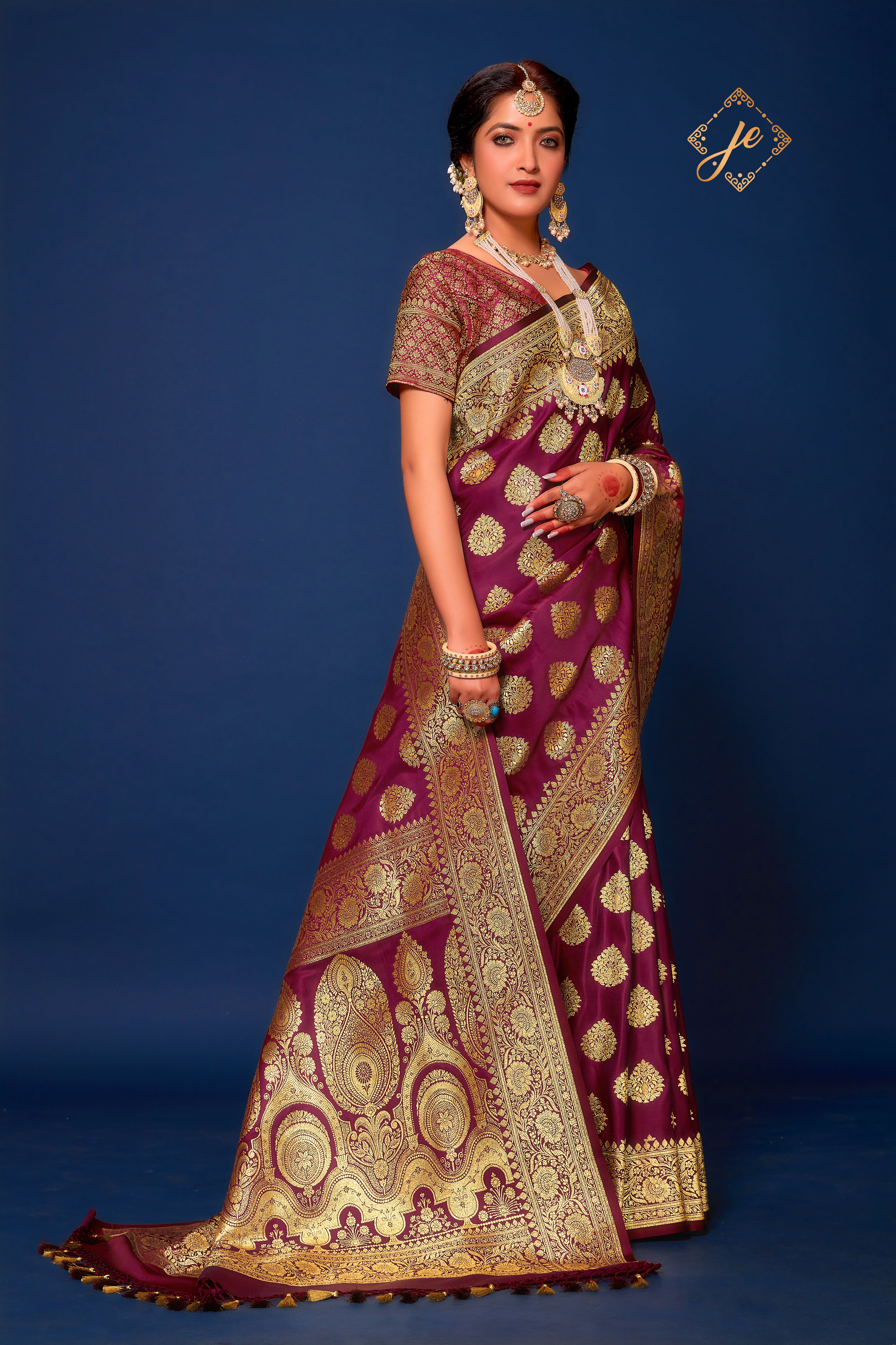Wine Satin Silk Banarasi Saree