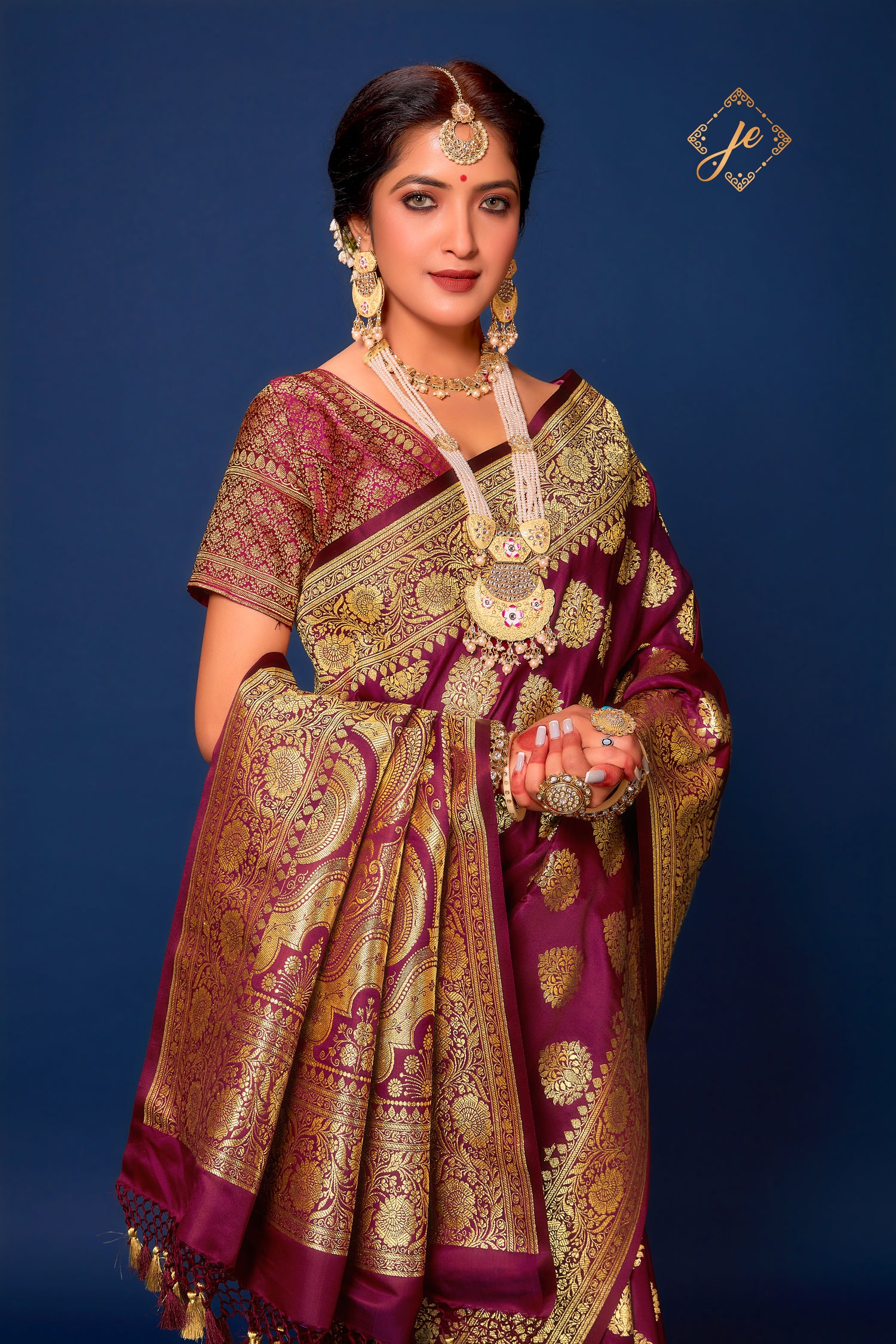 Wine Satin Silk Banarasi Saree