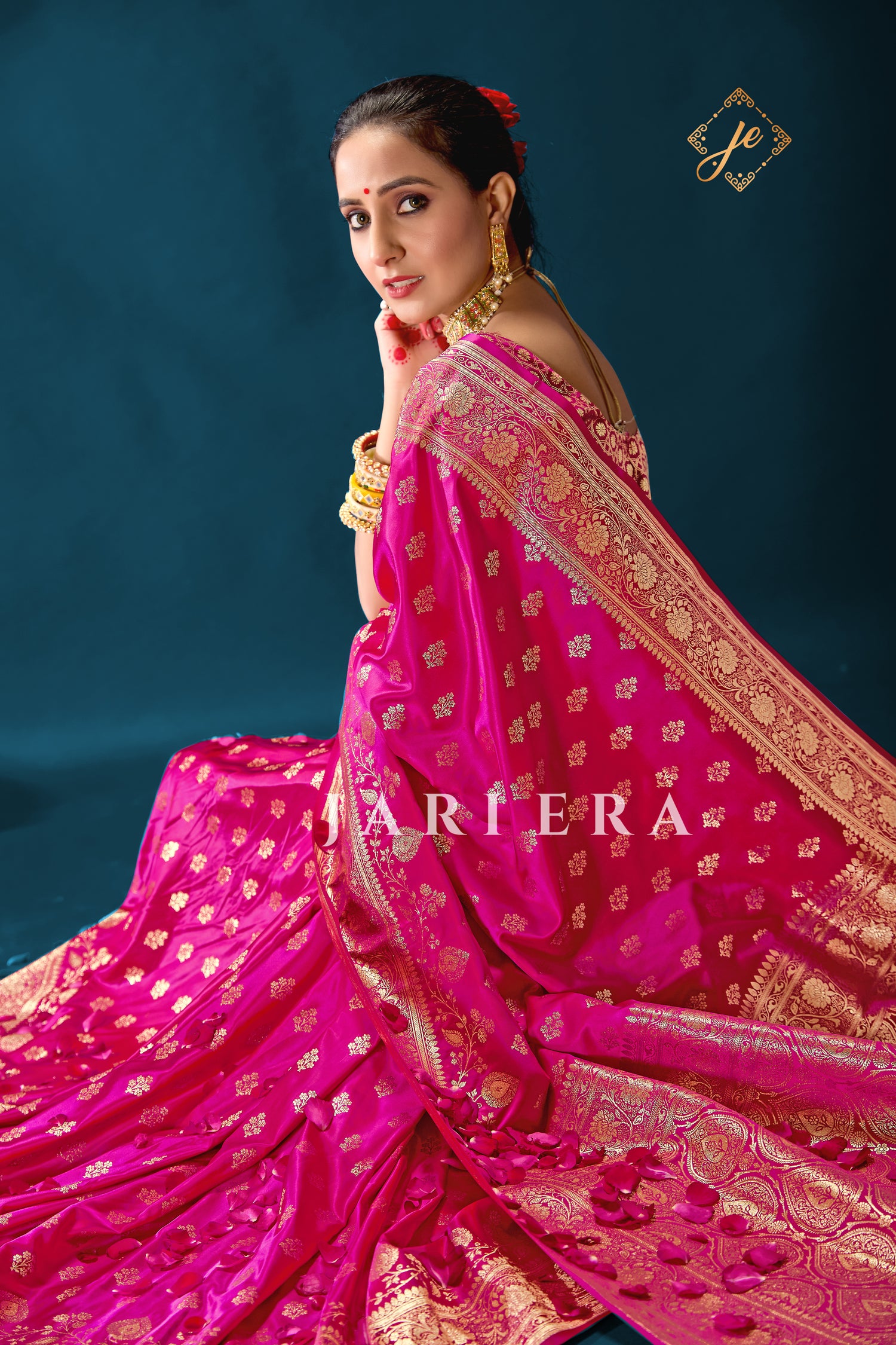 Rani Pink Satin Silk Buti Banarasi Saree