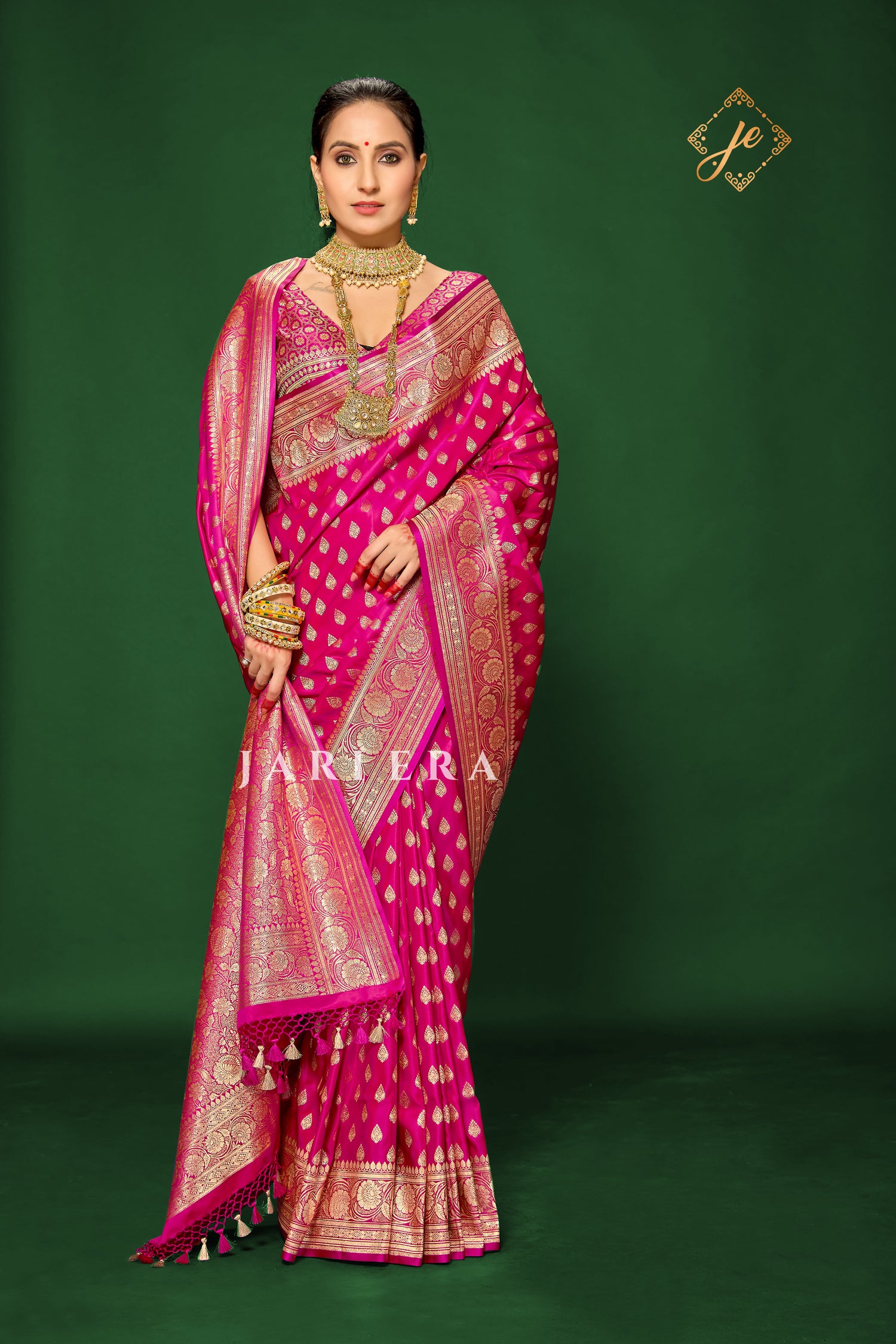 Rani Pink Satin Silk Buti Banarasi Saree
