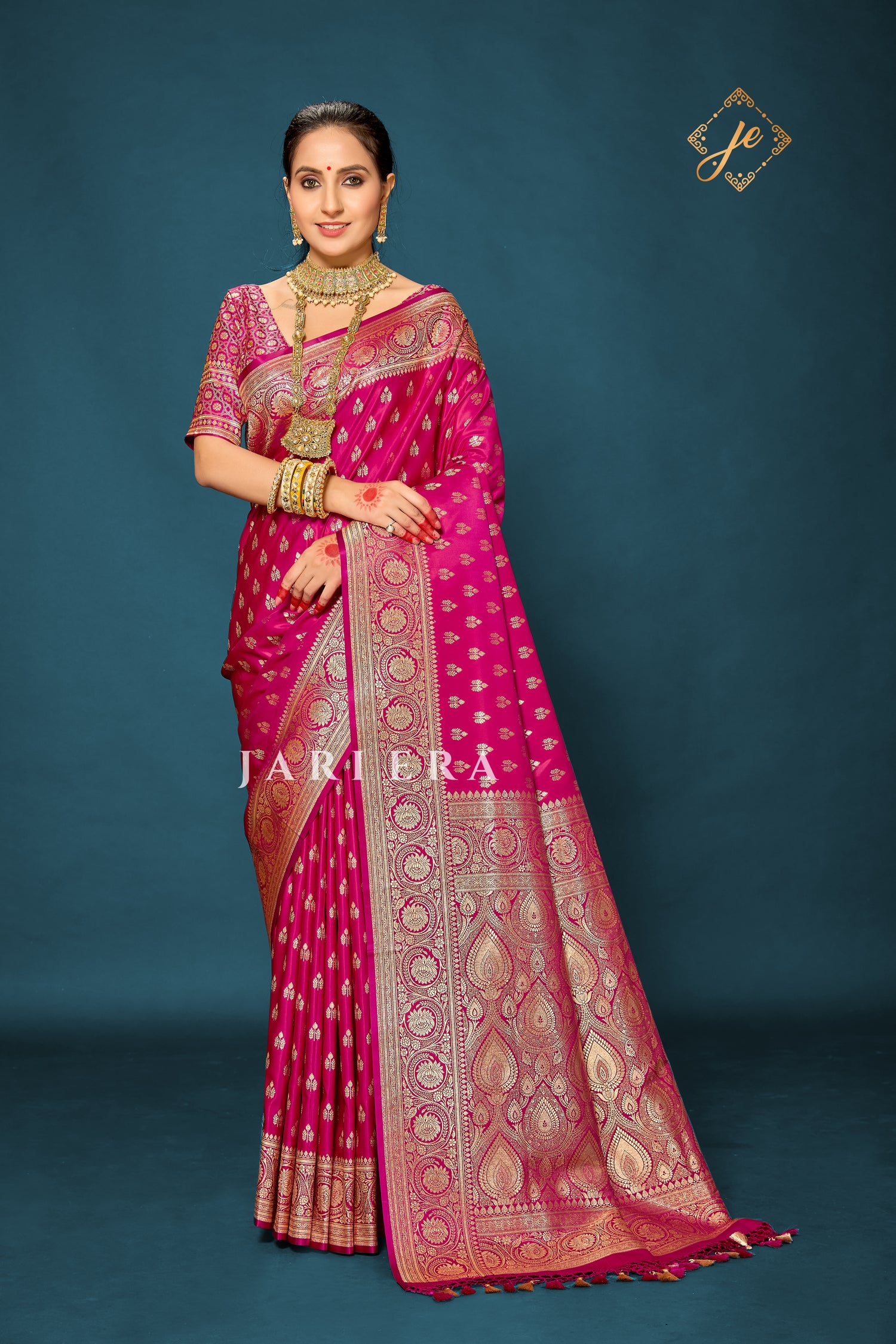 Rani Pink Satin Silk Buti Banarasi Saree