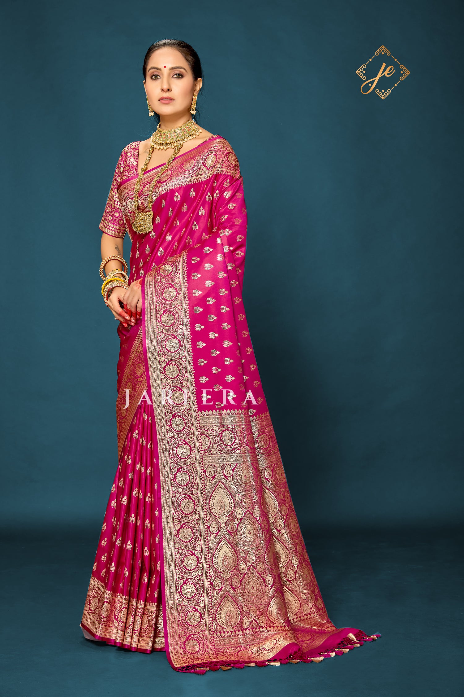 Rani Pink Satin Silk Buti Banarasi Saree