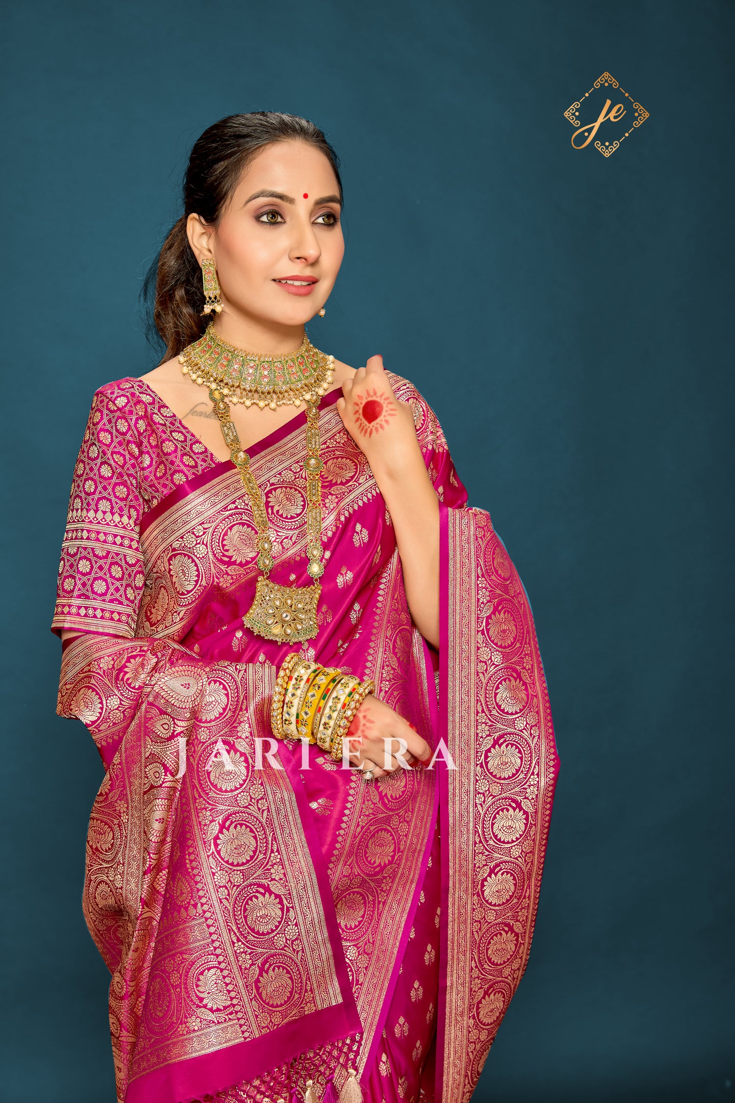 Rani Pink Satin Silk Buti Banarasi Saree