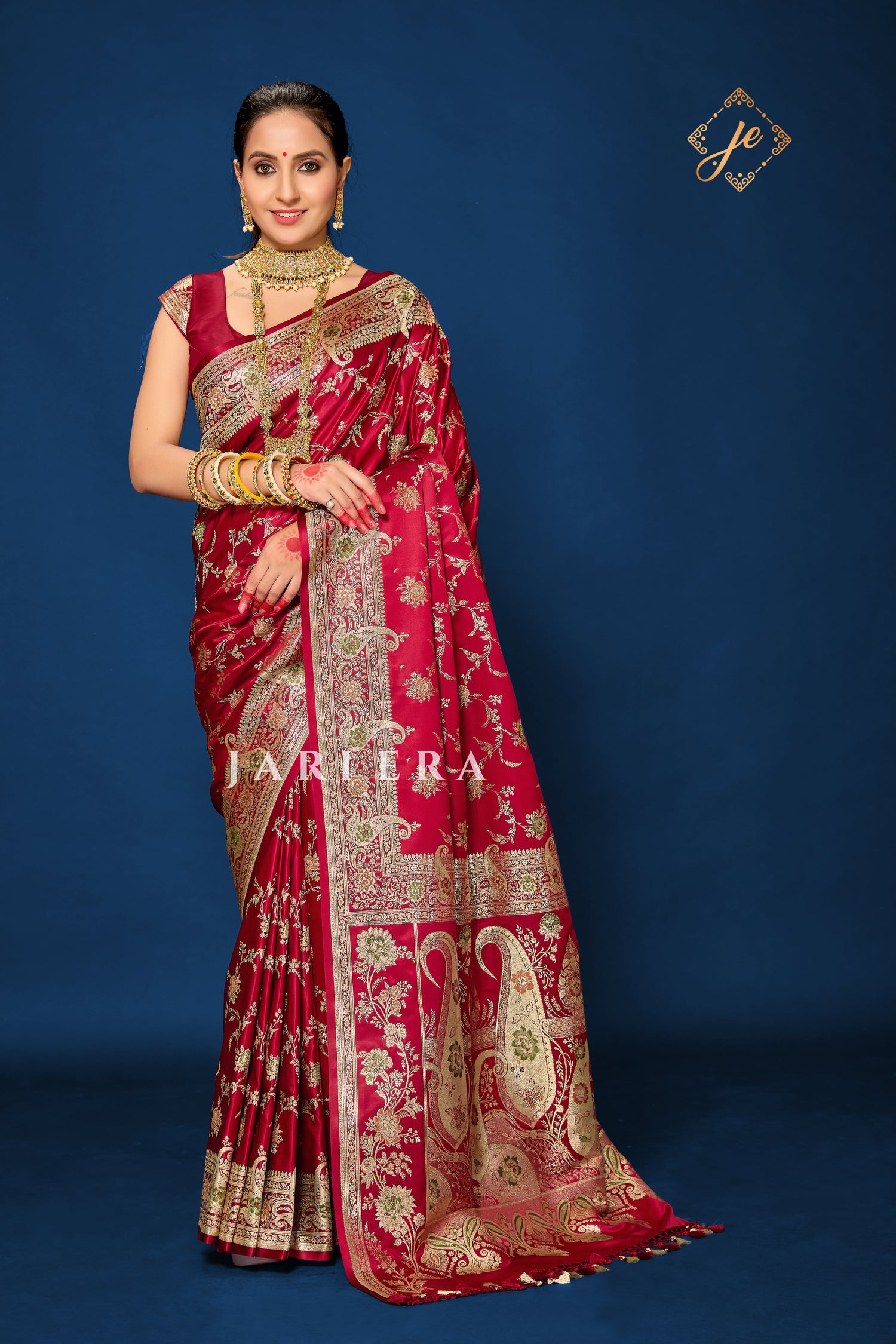 Maroon Satin Silk Meenakari Jaal Banarasi Saree