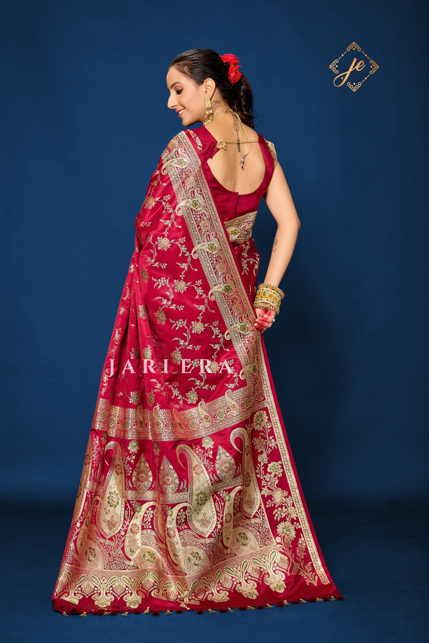 Maroon Satin Silk Meenakari Jaal Banarasi Saree