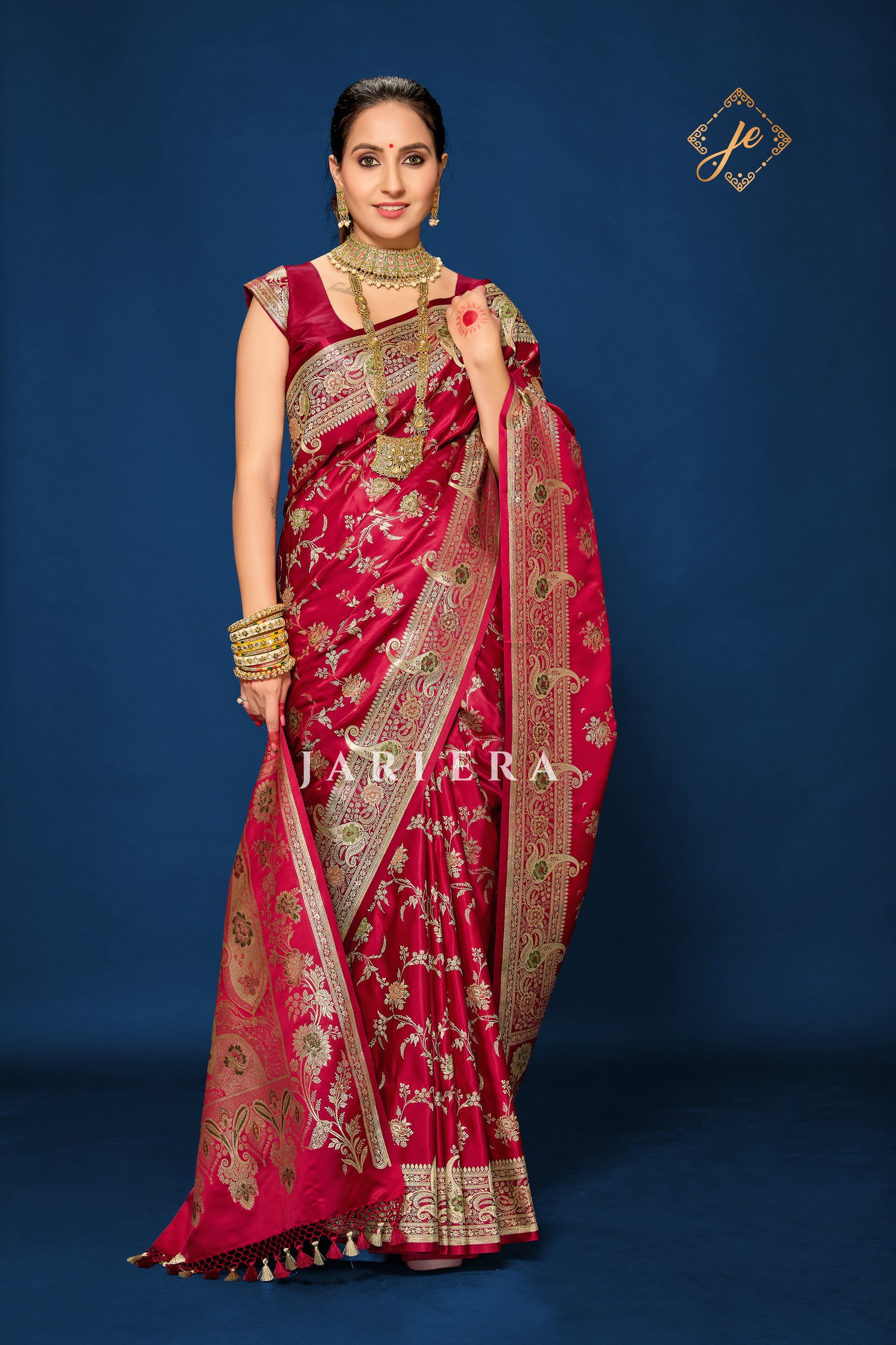 Maroon Satin Silk Meenakari Jaal Banarasi Saree