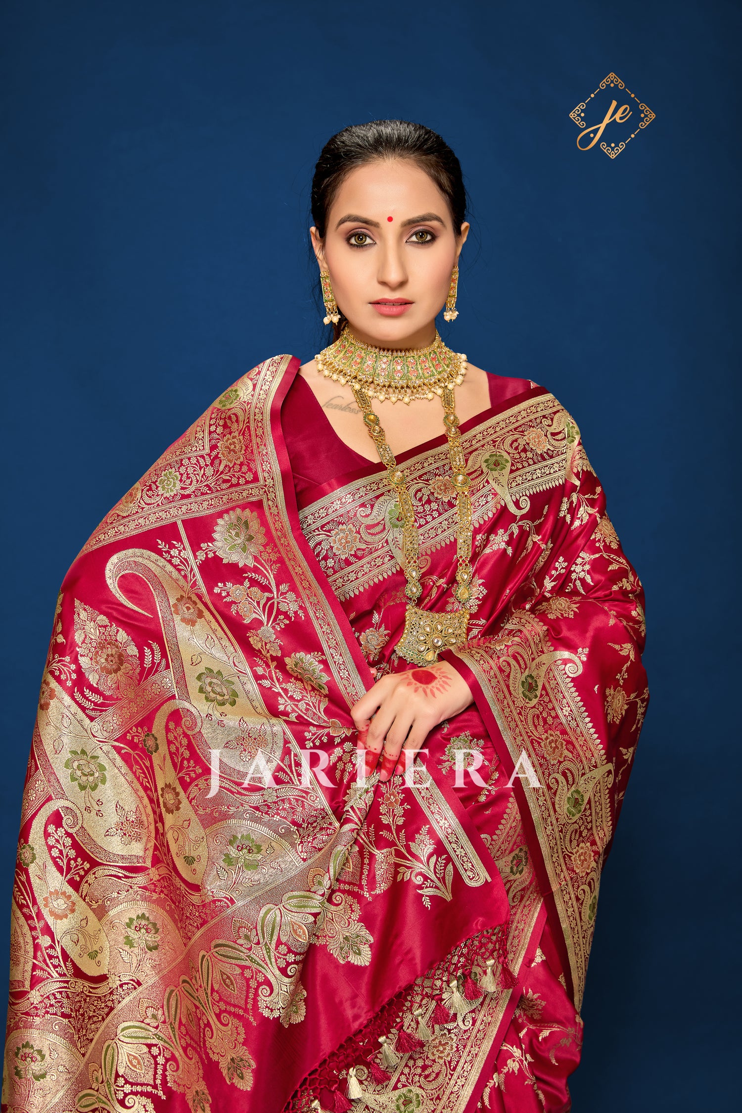 Maroon Satin Silk Meenakari Jaal Banarasi Saree