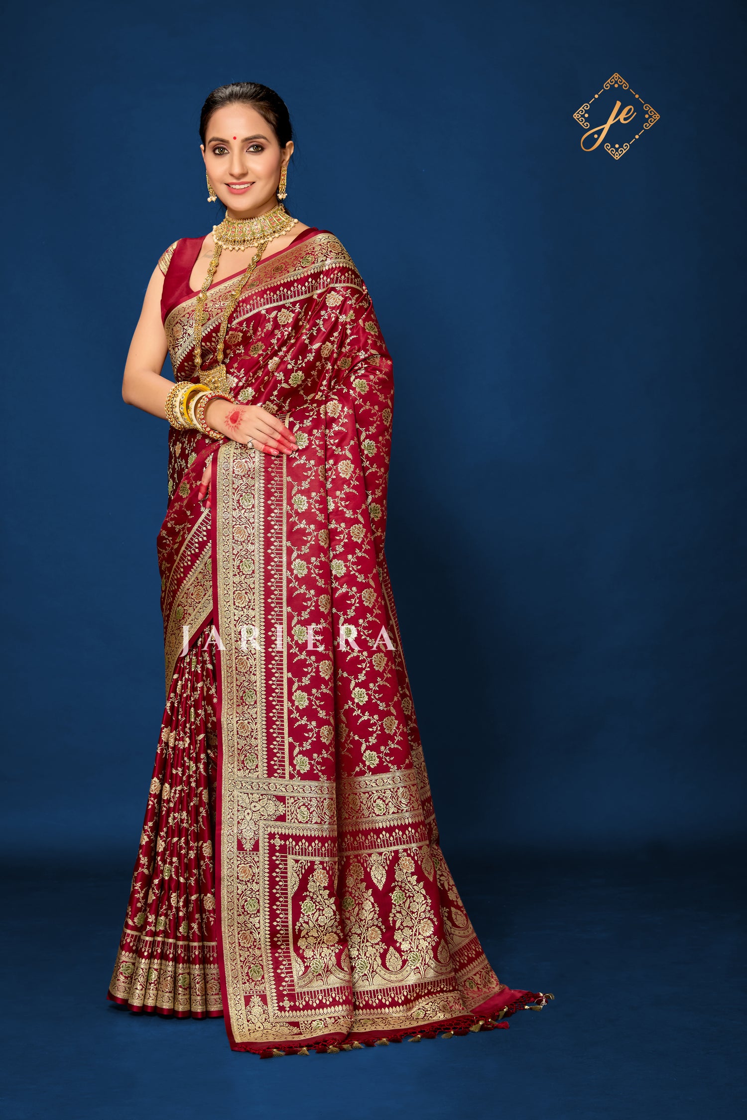 Maroon Satin Silk Meenakari Jaal Banarasi Saree
