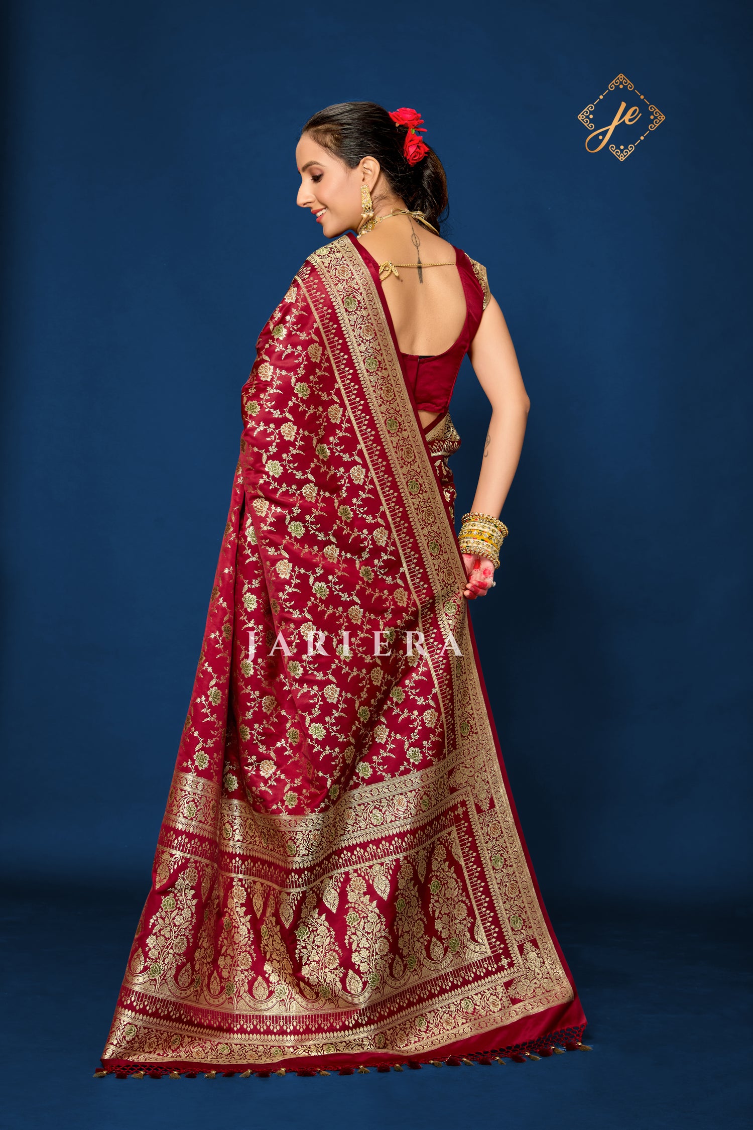 Maroon Satin Silk Meenakari Jaal Banarasi Saree