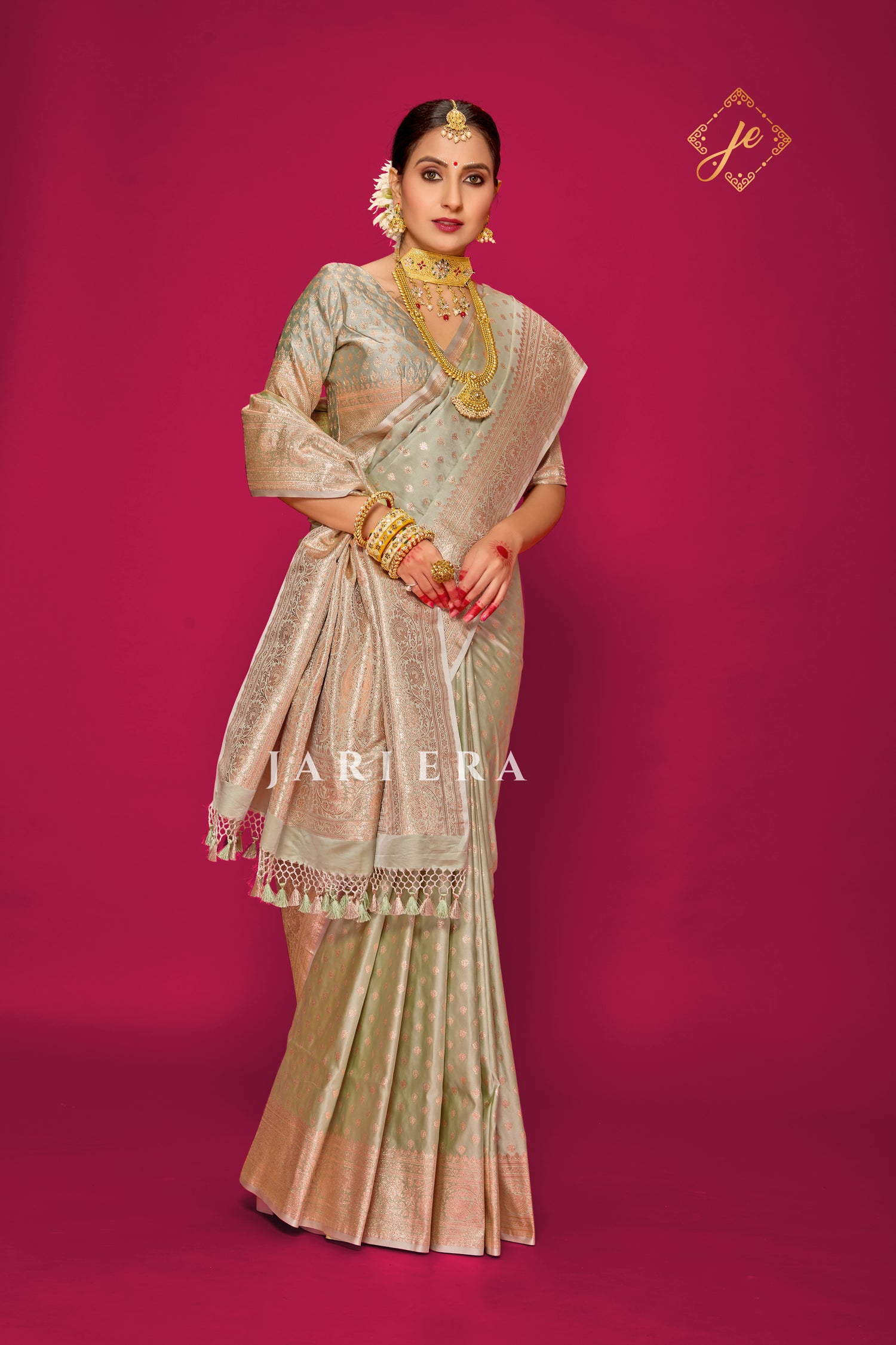 Pista Green Satin Silk Buti Banarasi Saree