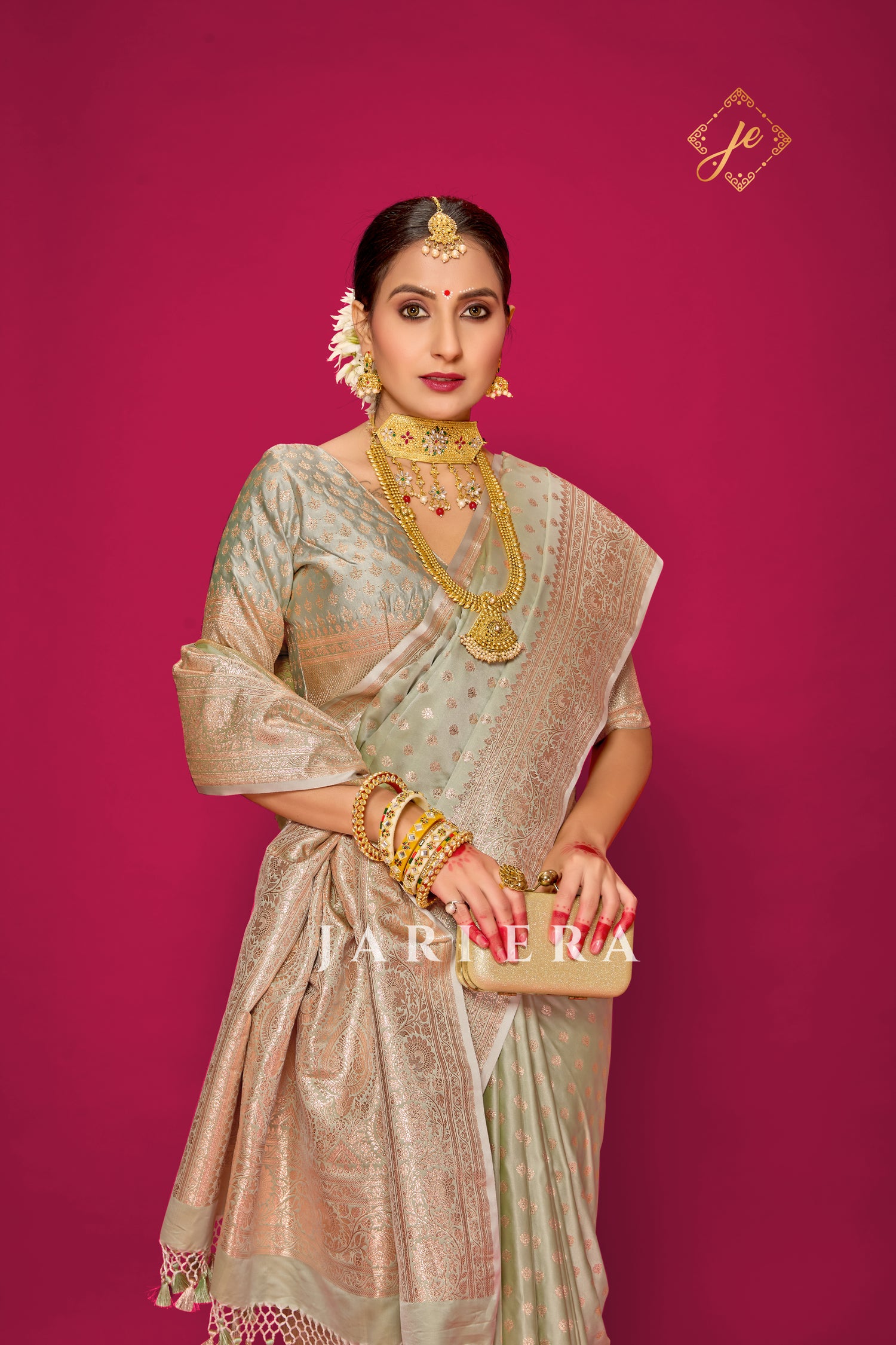 Pista Green Satin Silk Buti Banarasi Saree