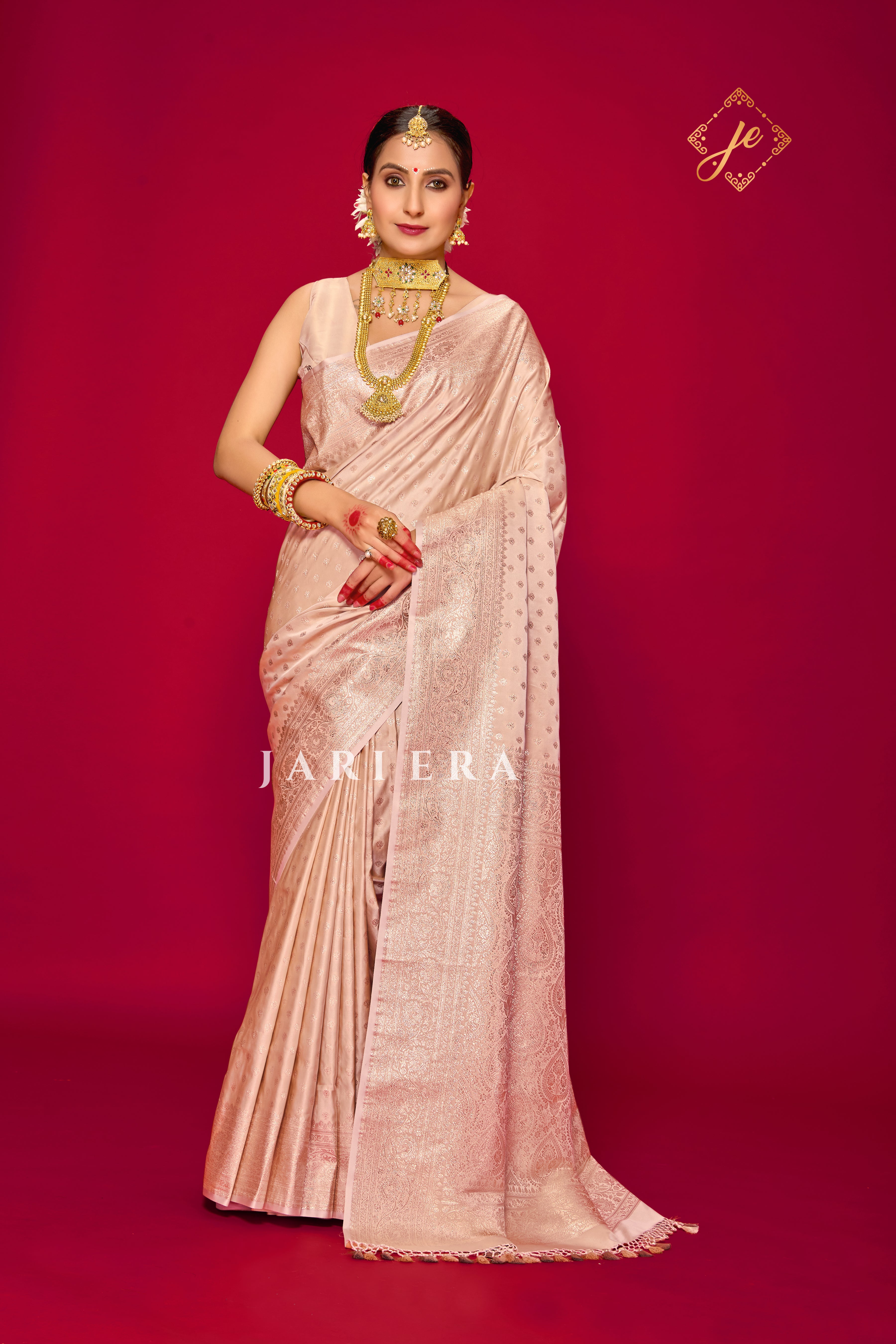 Blush Peach Satin Silk Buti Banarasi Saree