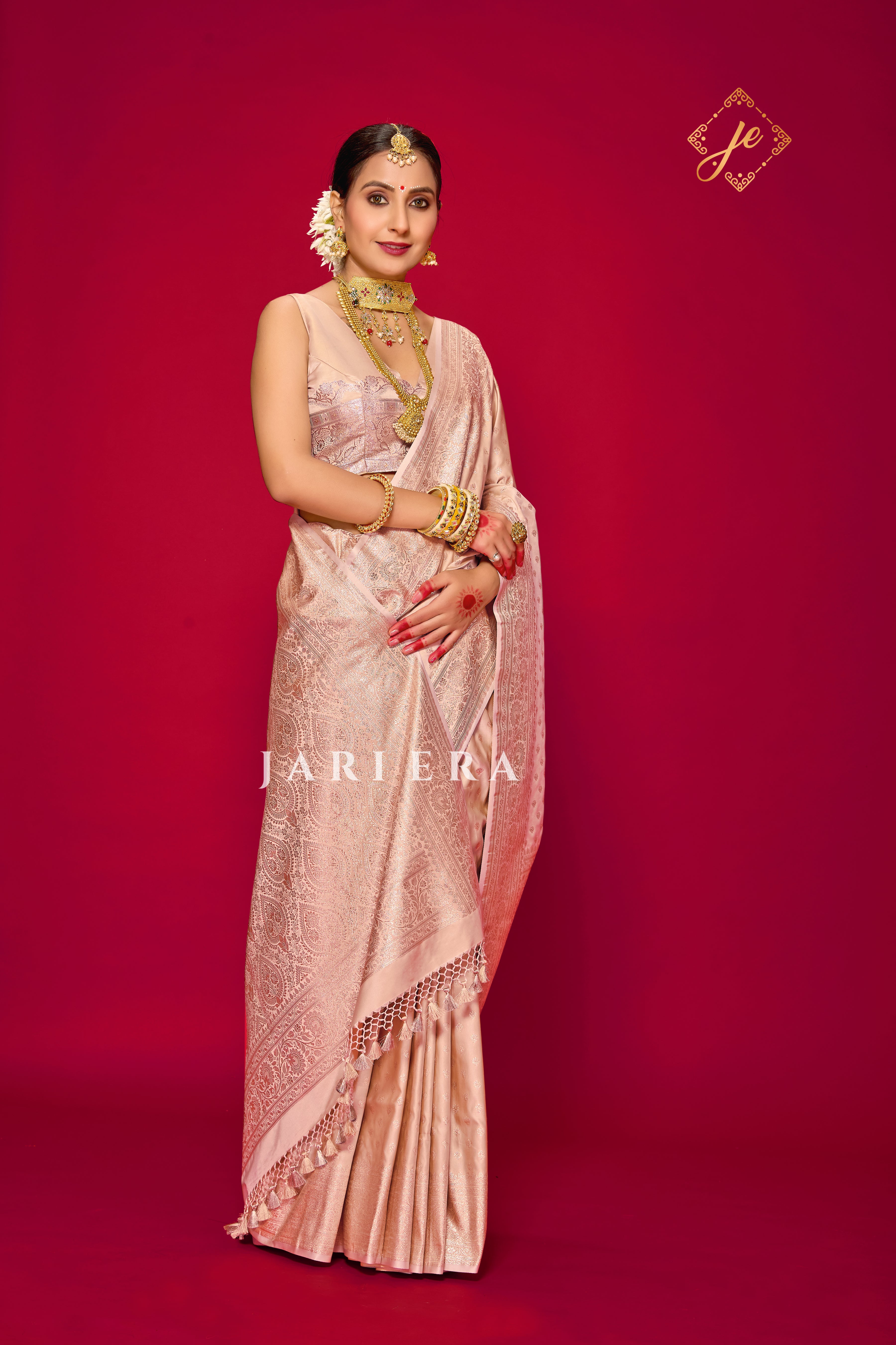 Blush Peach Satin Silk Buti Banarasi Saree