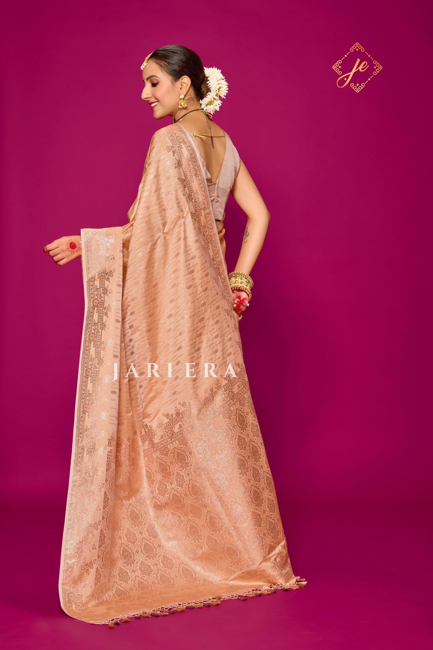 Soft Peach Satin Silk Fancy Banarasi Saree