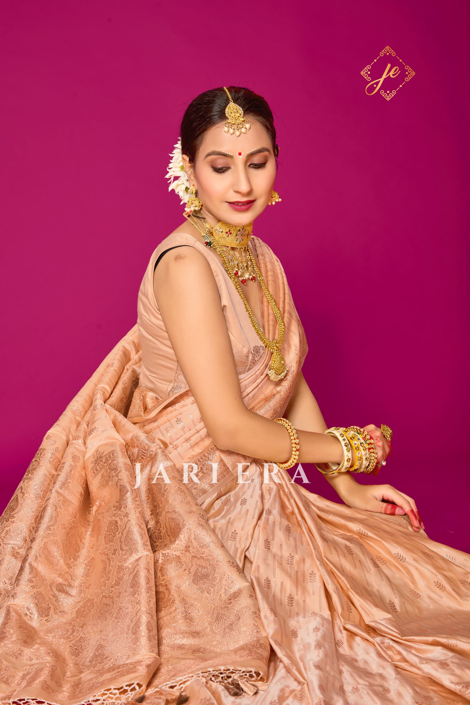 Soft Peach Satin Silk Fancy Banarasi Saree