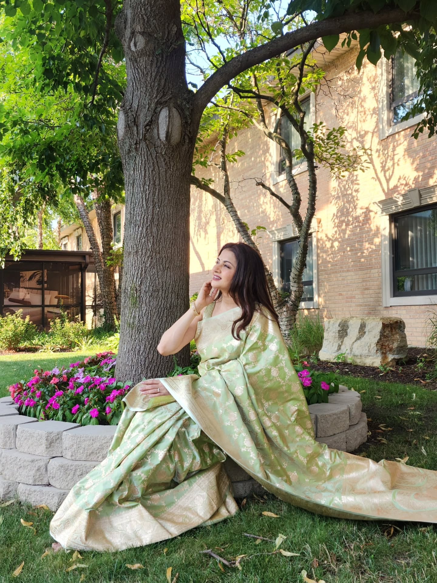 Pista Green Satin Silk Jaal Banarasi Saree