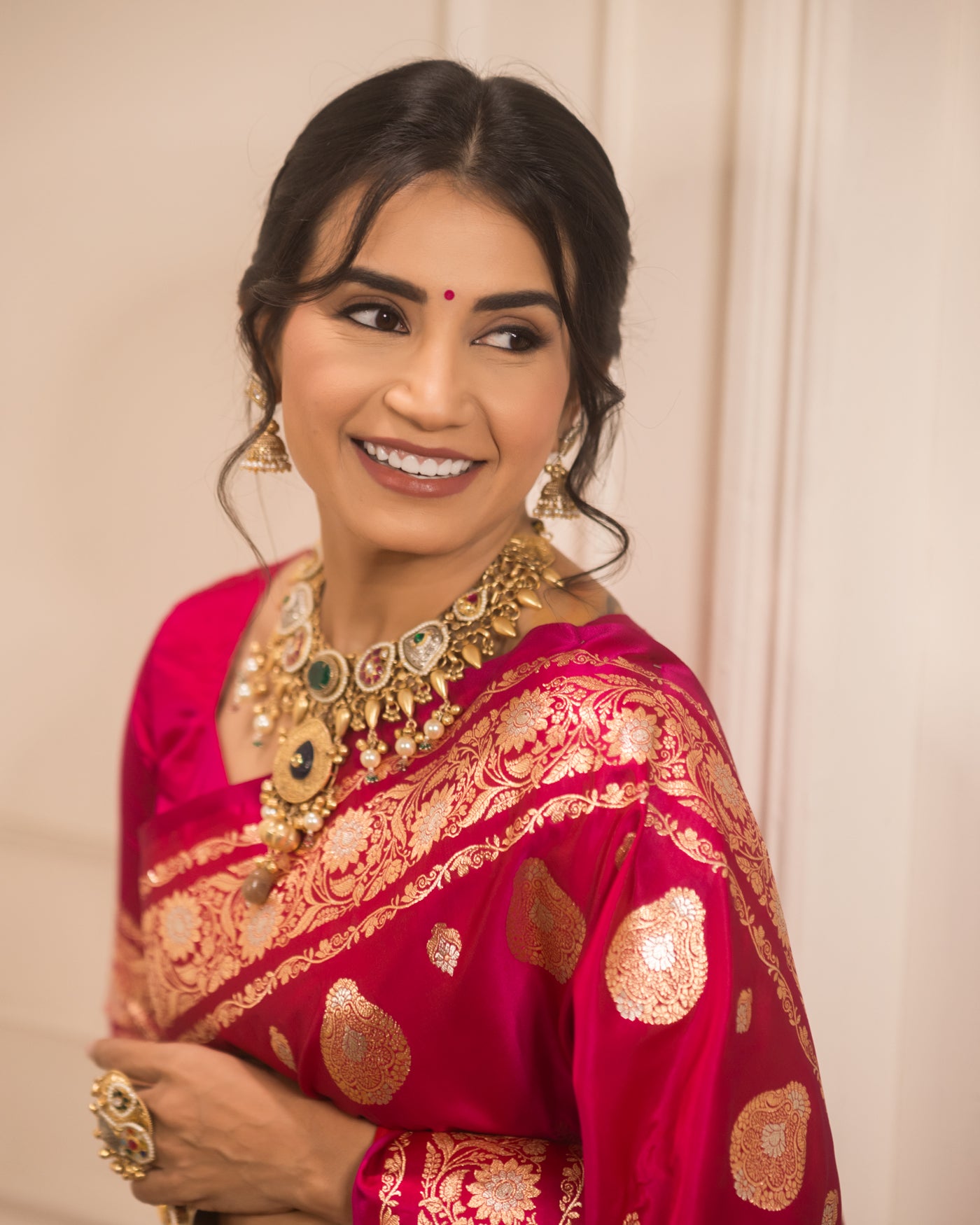 Rani Pink Mashru Silk Buti Banarasi Saree