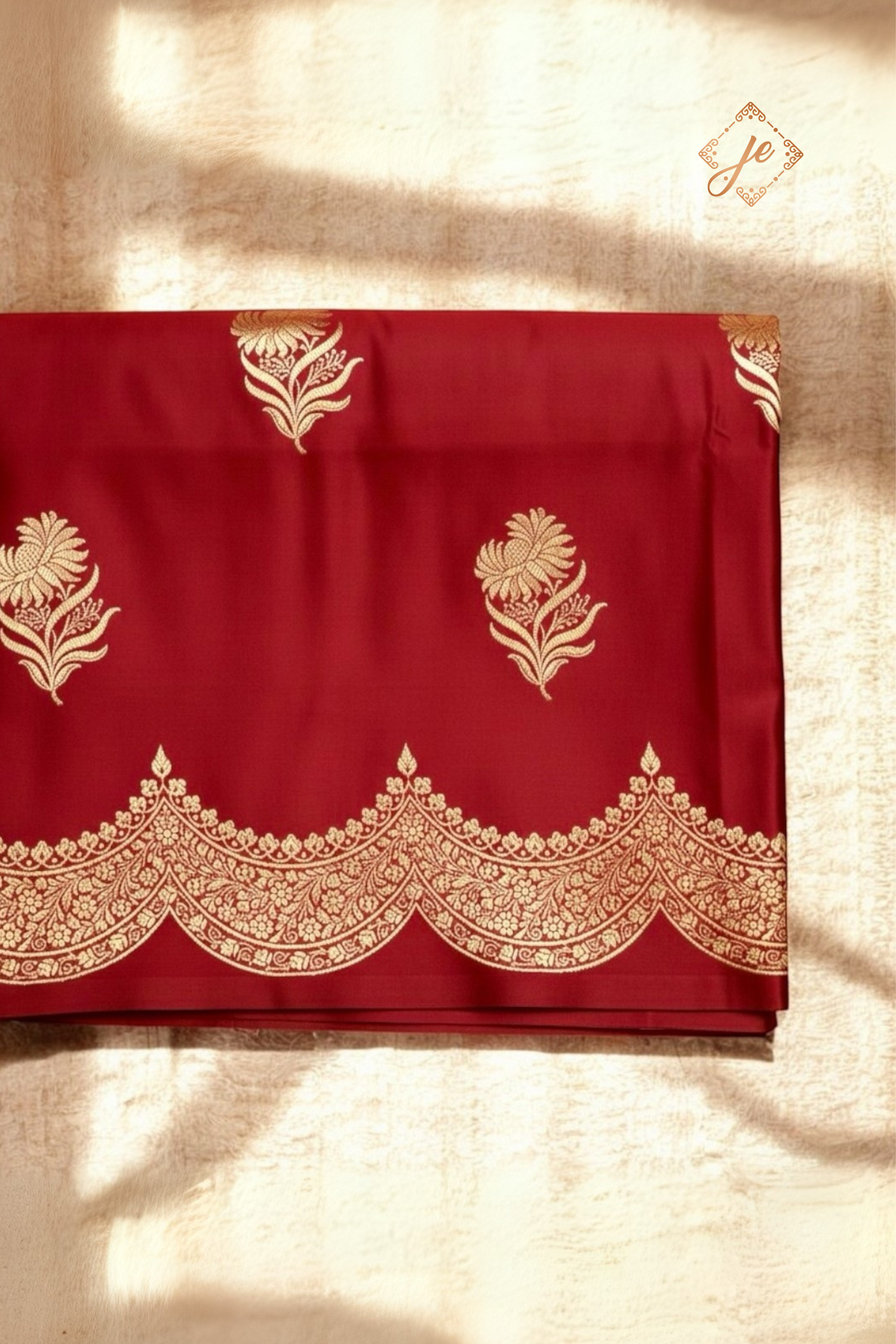 Maroon Scallop Border Satin Silk Banarasi Saree