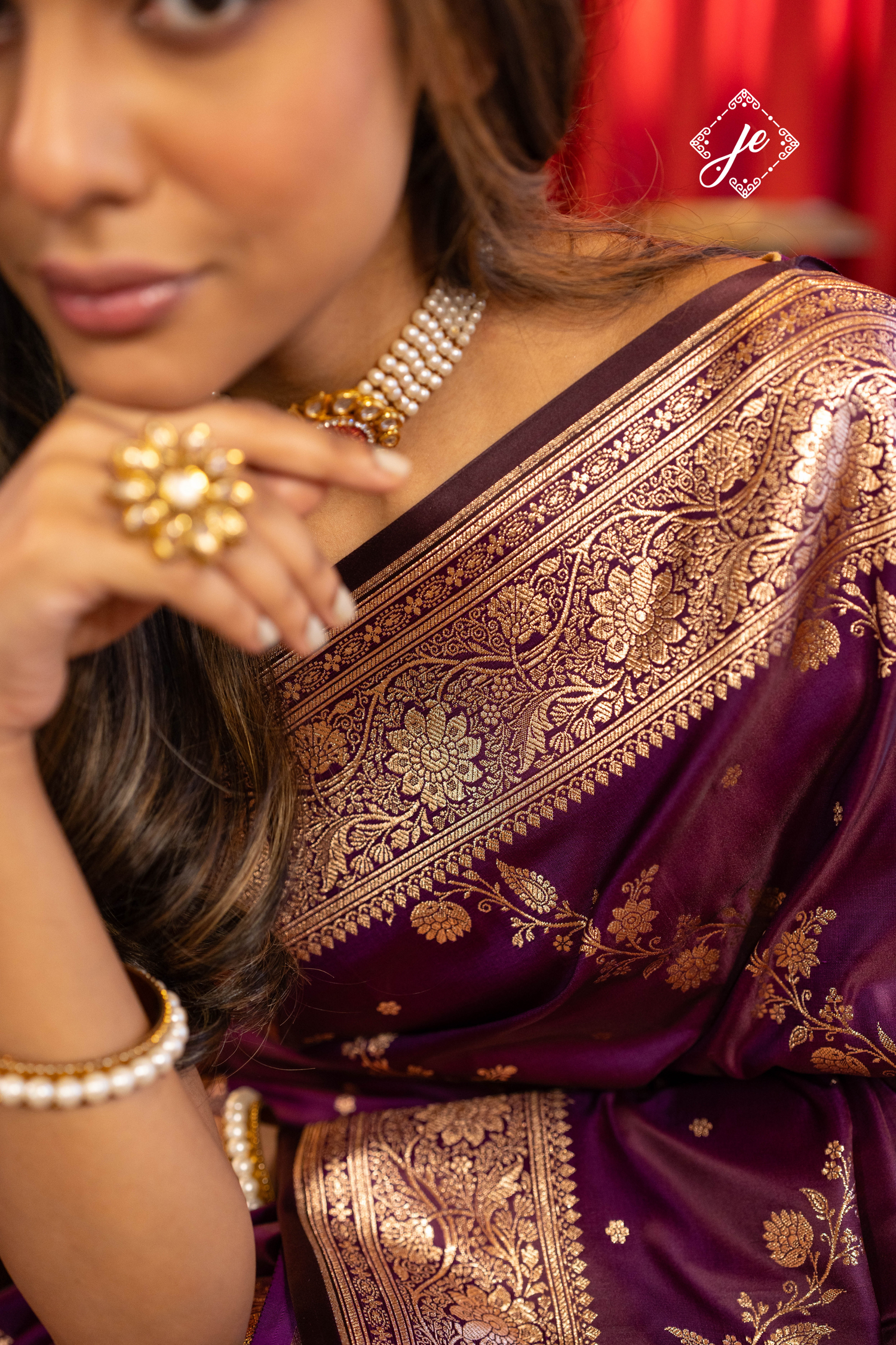 Deep Cherry Satin Silk Leheriya Banarasi Saree