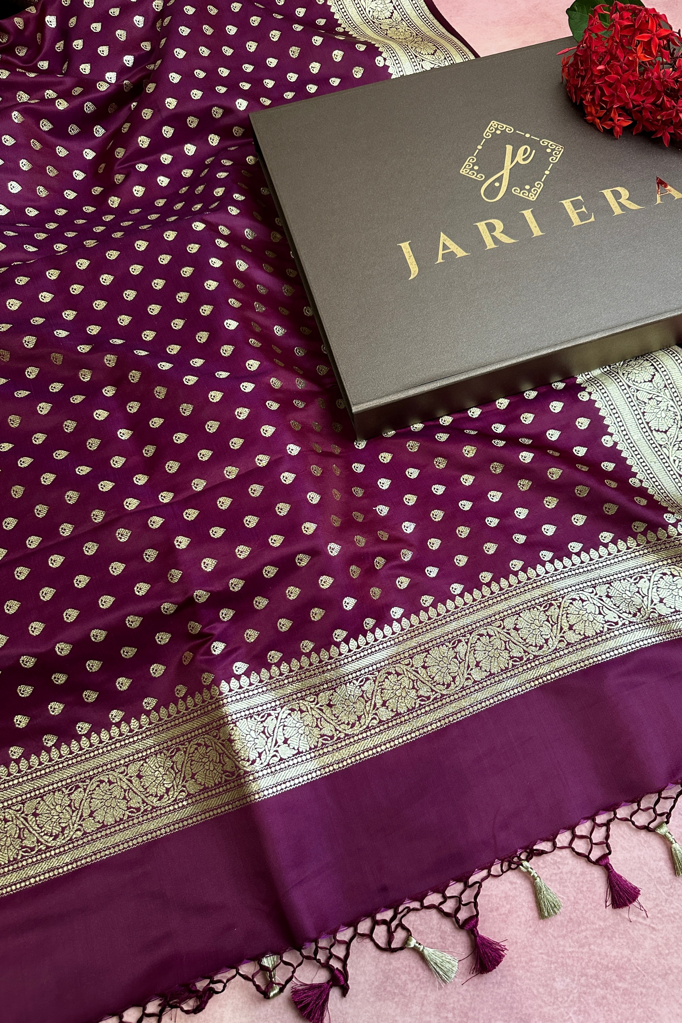 Magenta Satin Silk Banarasi Dupatta