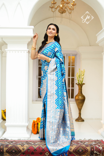 Blue Satin Silk Rangkaat  Banarasi Saree