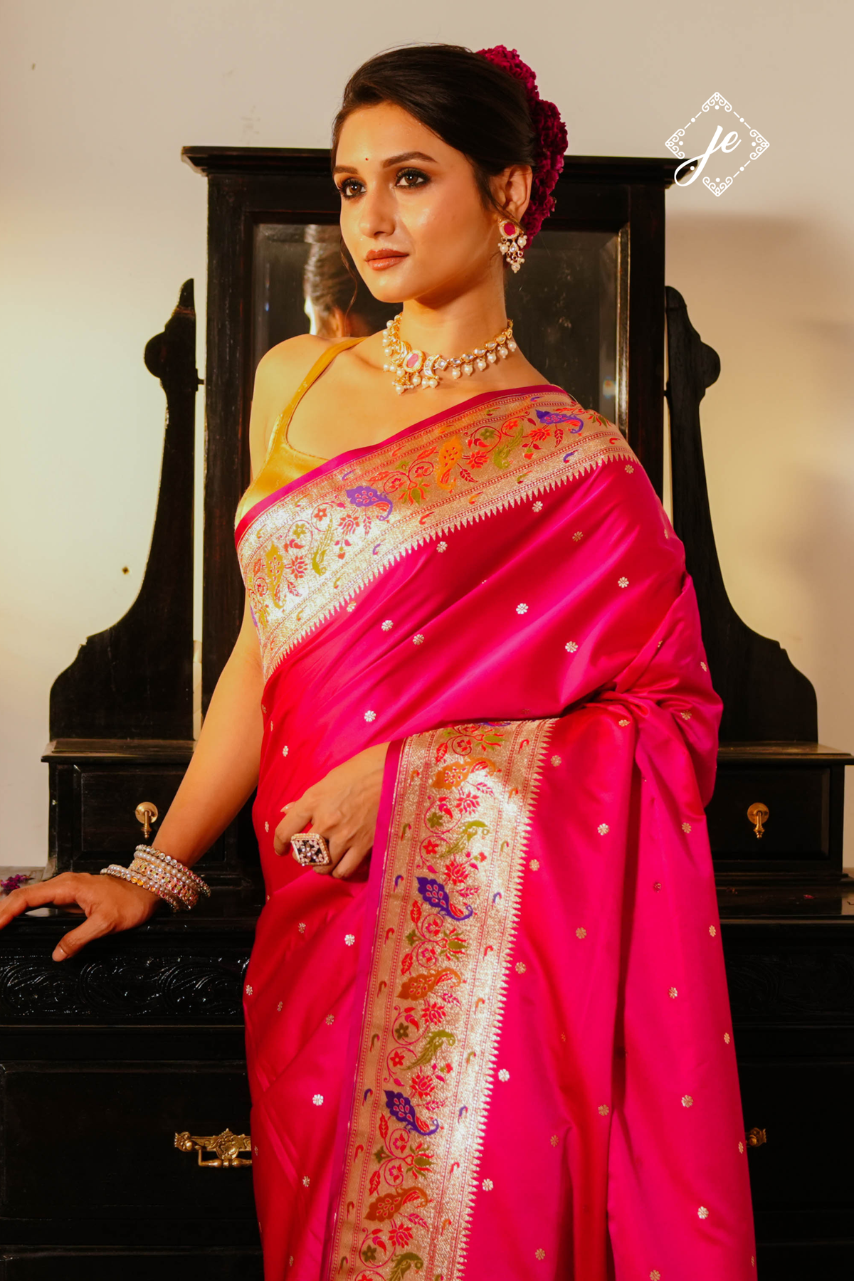 Rani Pink Satin Silk Paithani Banarasi Saree