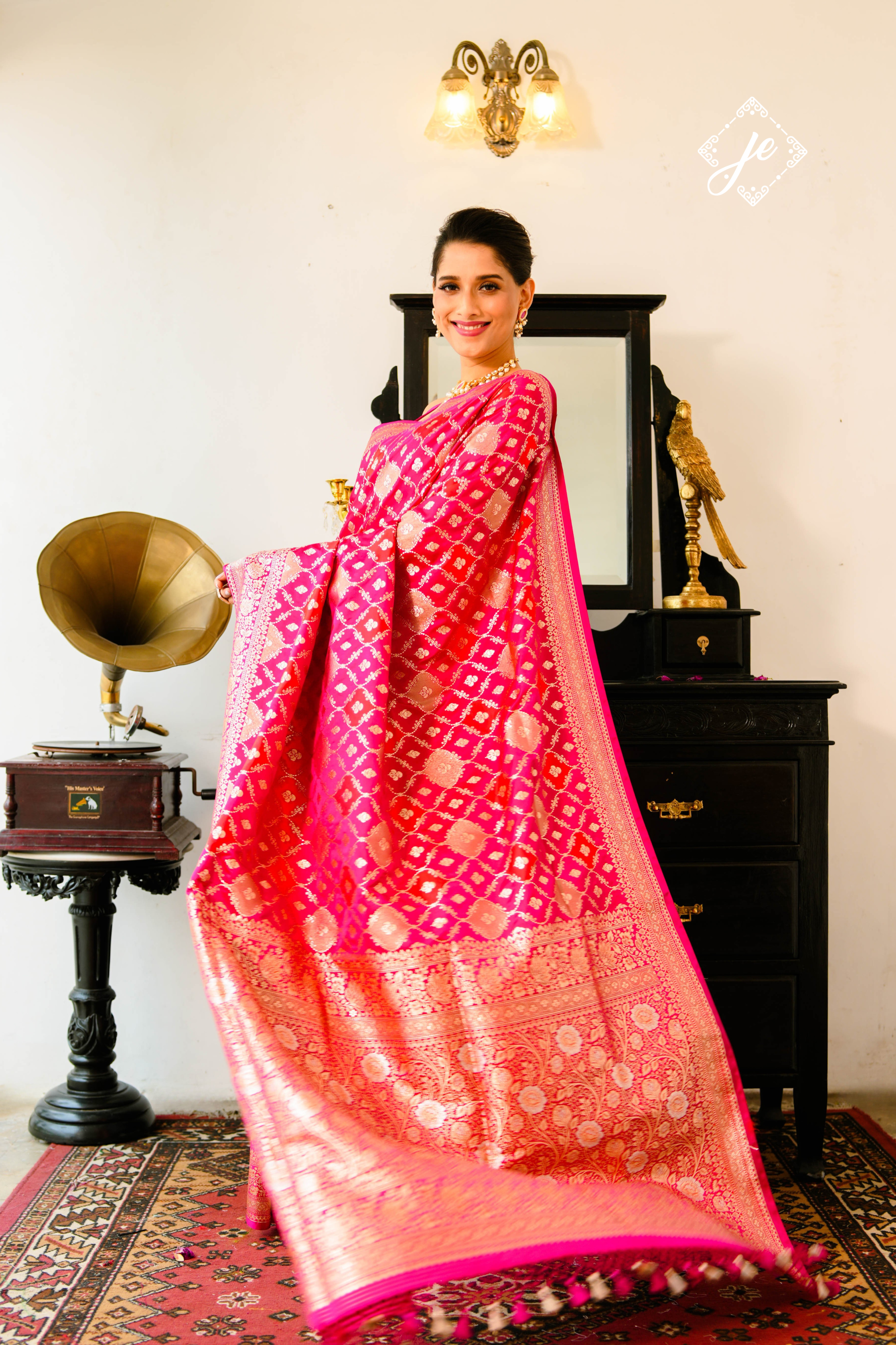 Pink Satin Silk Rangkaat  Banarasi Saree