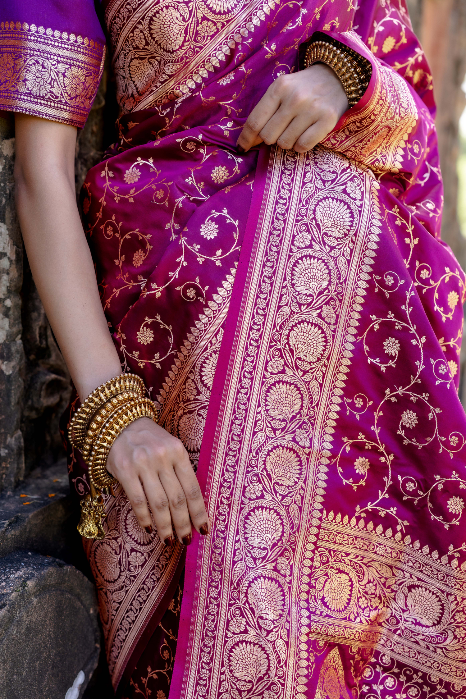 Purple Satin Silk Jaal Banarasi Saree