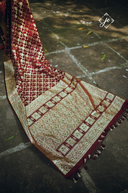 Maroon Satin Silk Meenakari Jaal Banarasi Saree